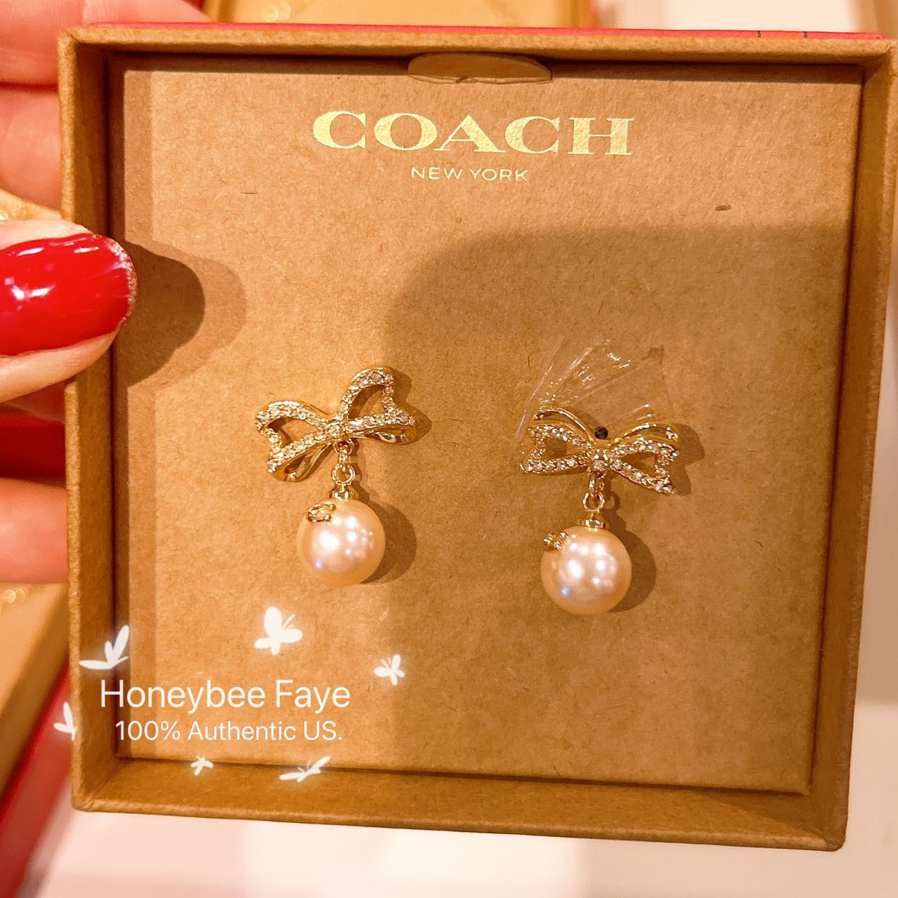 Coach Bow Pearl Drop Earrings CY107 Size ONE SIZE - 2 Thumbnail