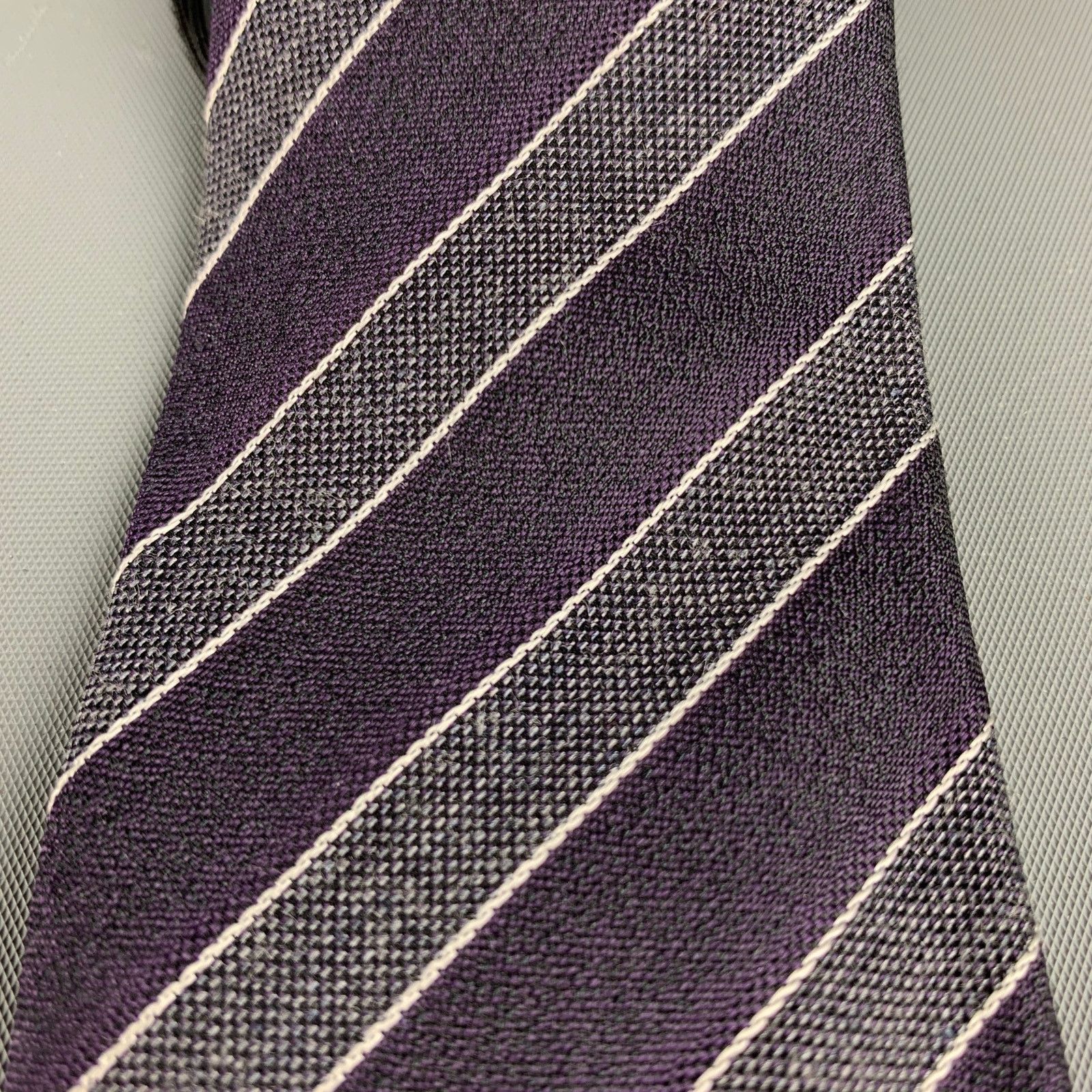 John Varvatos JOHN VARVATOS Purple Silver Silk Tie Size ONE SIZE - 3 Thumbnail