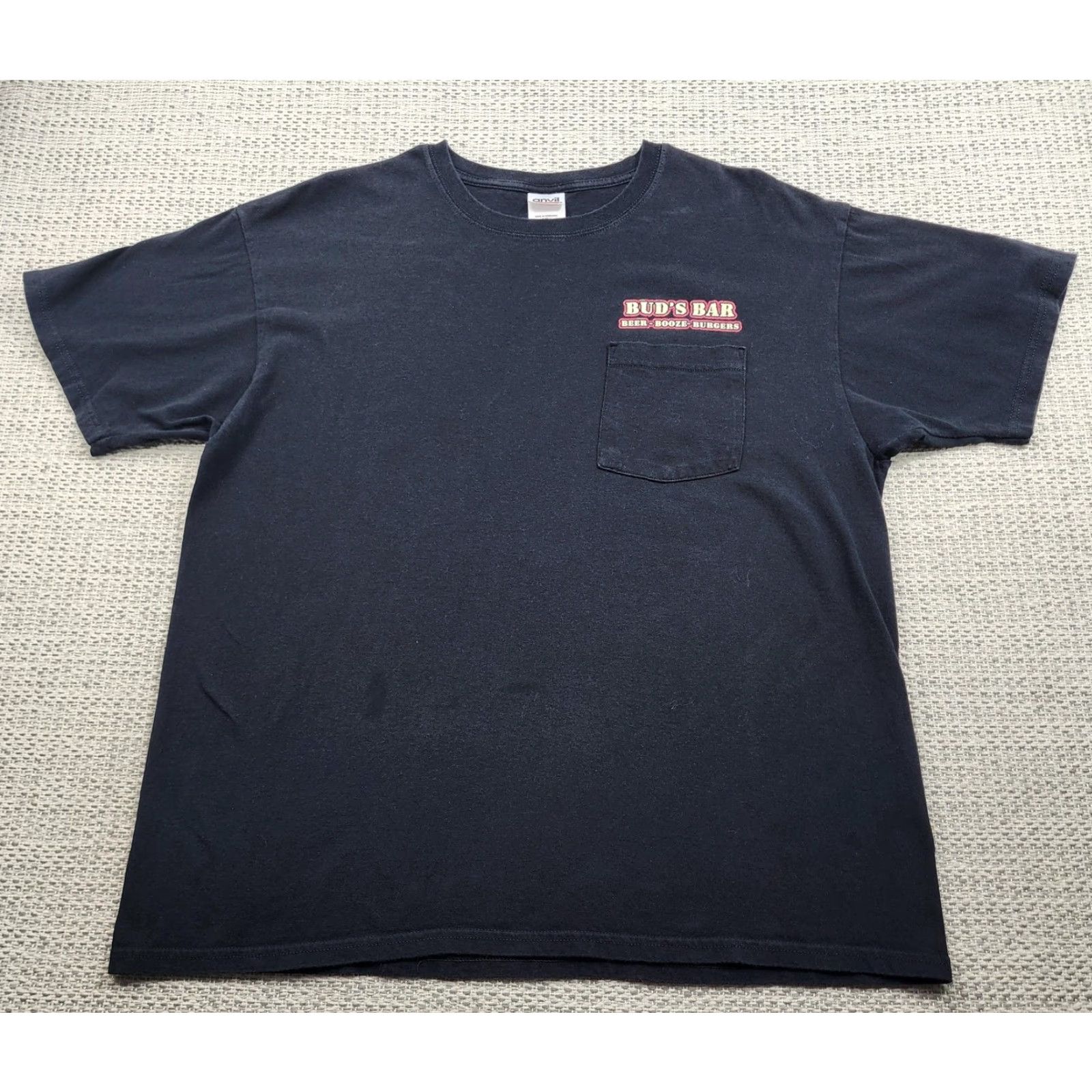 Anvil Buds Bar Shirt Mens XL Black Pocket Graphic Beer Booze Burgers Anvil Cotton Shirt Mens XL Black Pocket Graphic Tee Buds Bar Graphic Tee Size US XL / EU 56 / 4 - 3 Thumbnail