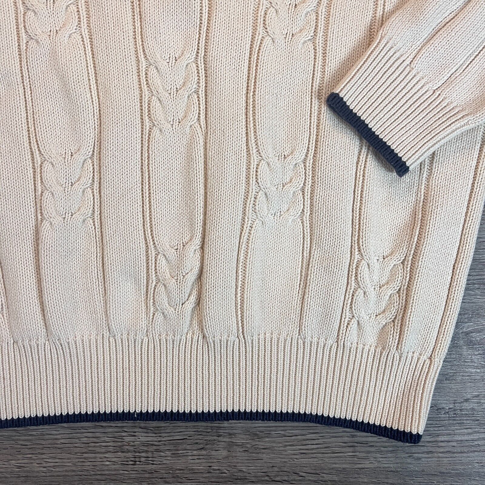 Vintage VTG Preppy Gant Cream Cable Knit Plaid Collar V-Neck Sweater Size US L / EU 52-54 / 3 - 2 Preview