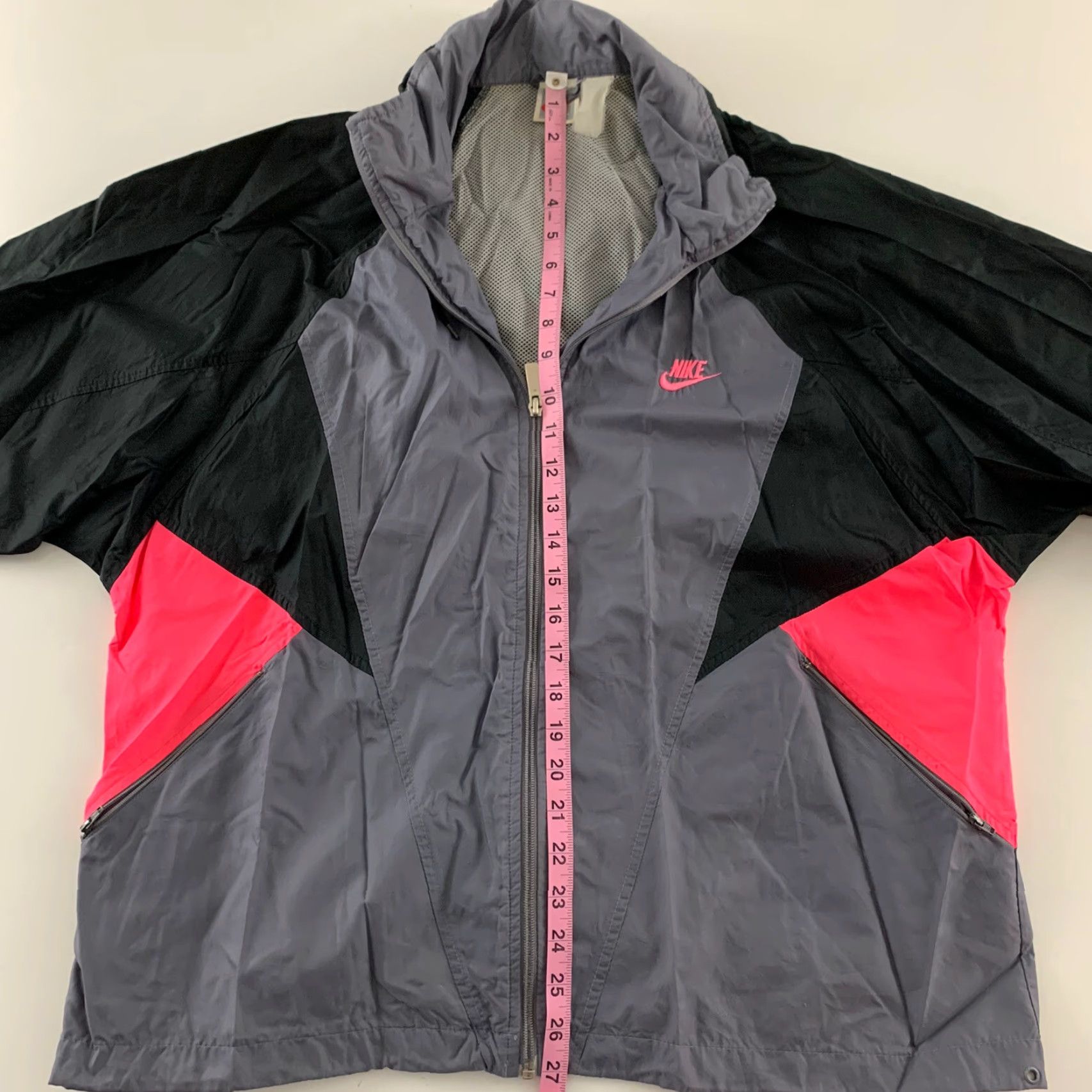 Nike VINTAGE Nike Vented Hideaway Hood Full Zip Track Jacket Men's L Gray Black Pink Shirt Size US L / EU 52-54 / 3 - 6 Thumbnail