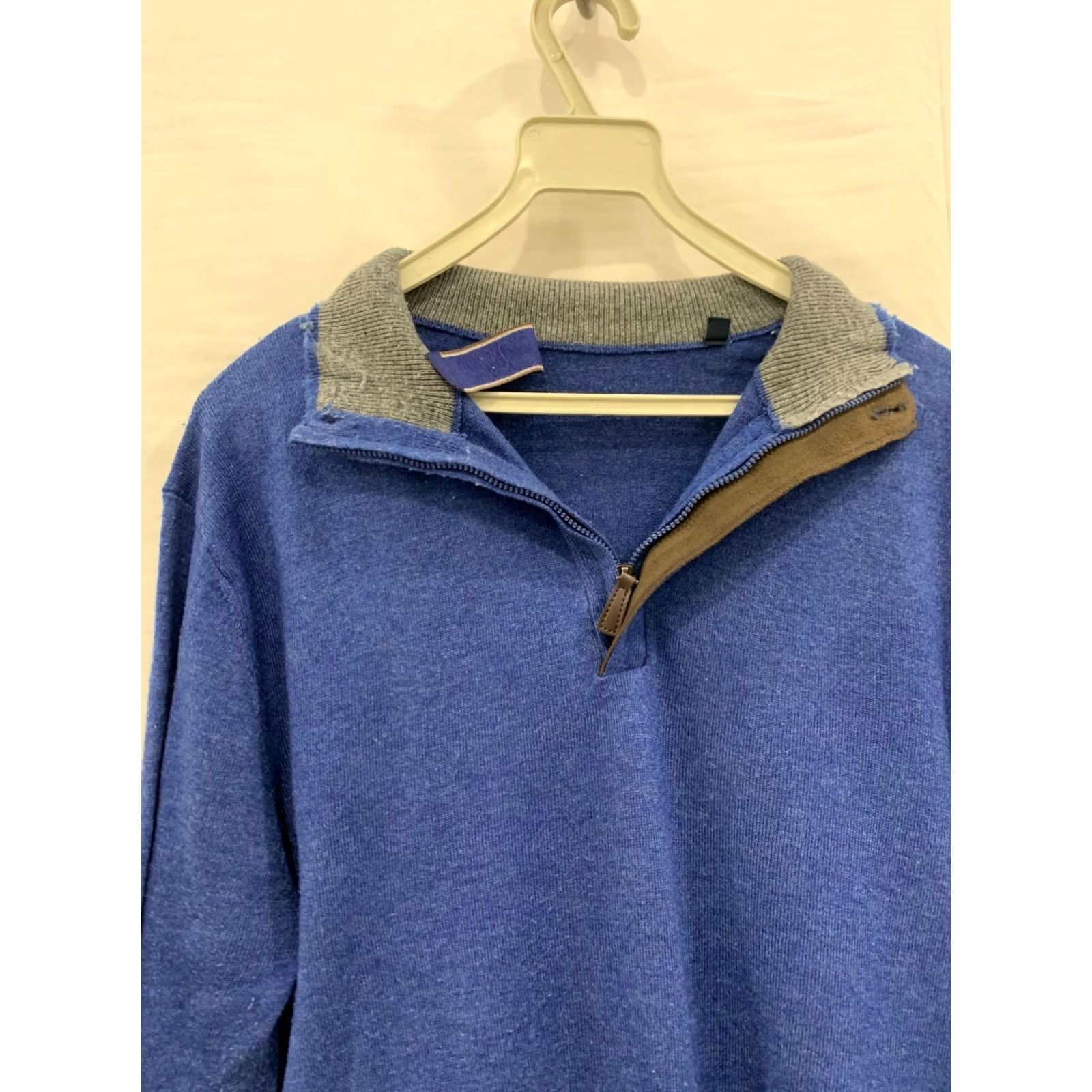 Vintage Fusaro Antonio 1893 (Napoli) Blue Wool Cashmere Quarter-Zip Sweater L Adult Men Slim Italian Knit Pullover Size US L / EU 52-54 / 3 - 6 Thumbnail