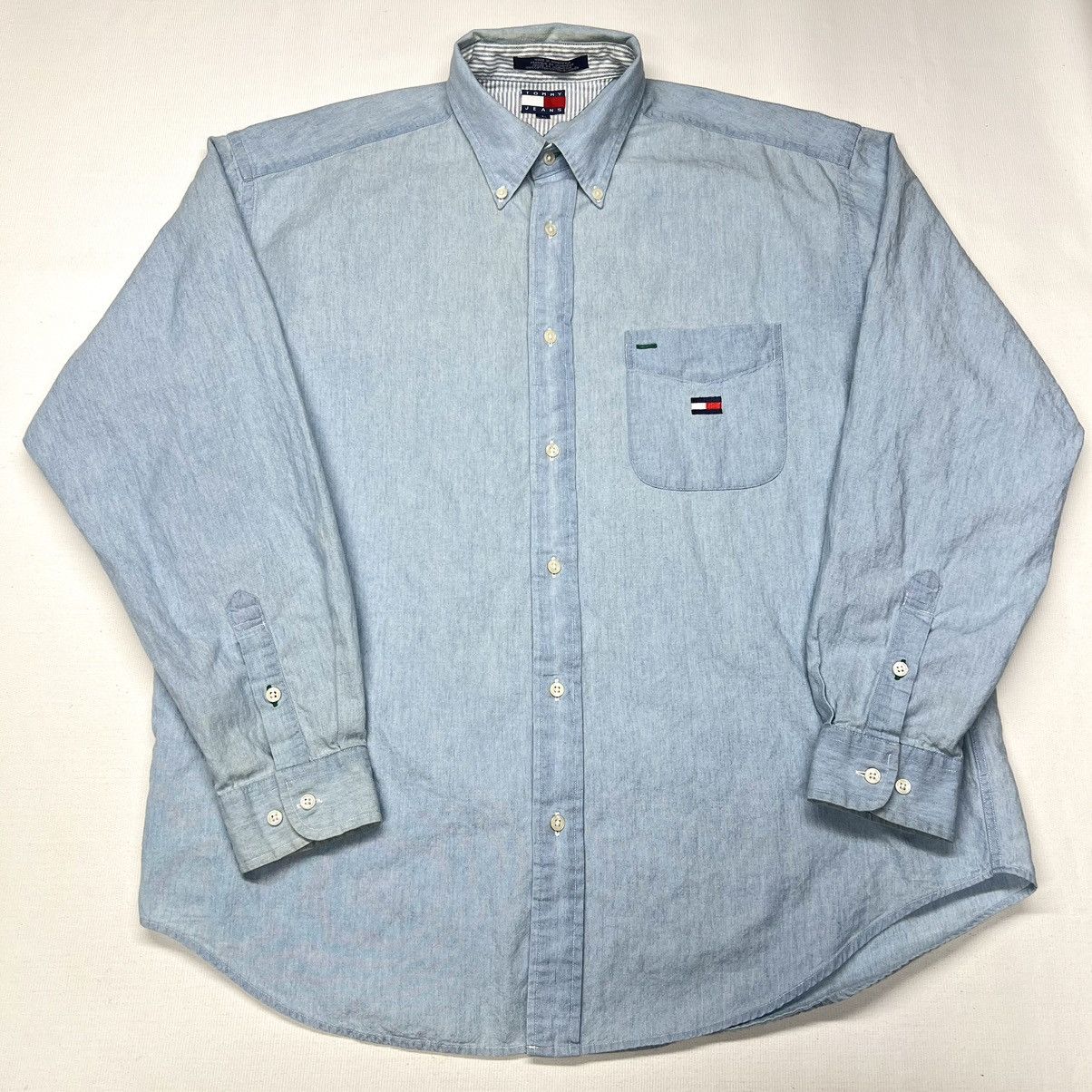 Tommy Hilfiger × Vintage VTG Tommy Hilfiger Button Down Shirt Blue Long Sleeve Faded Size US L / EU 52-54 / 3 - 1 Thumbnail