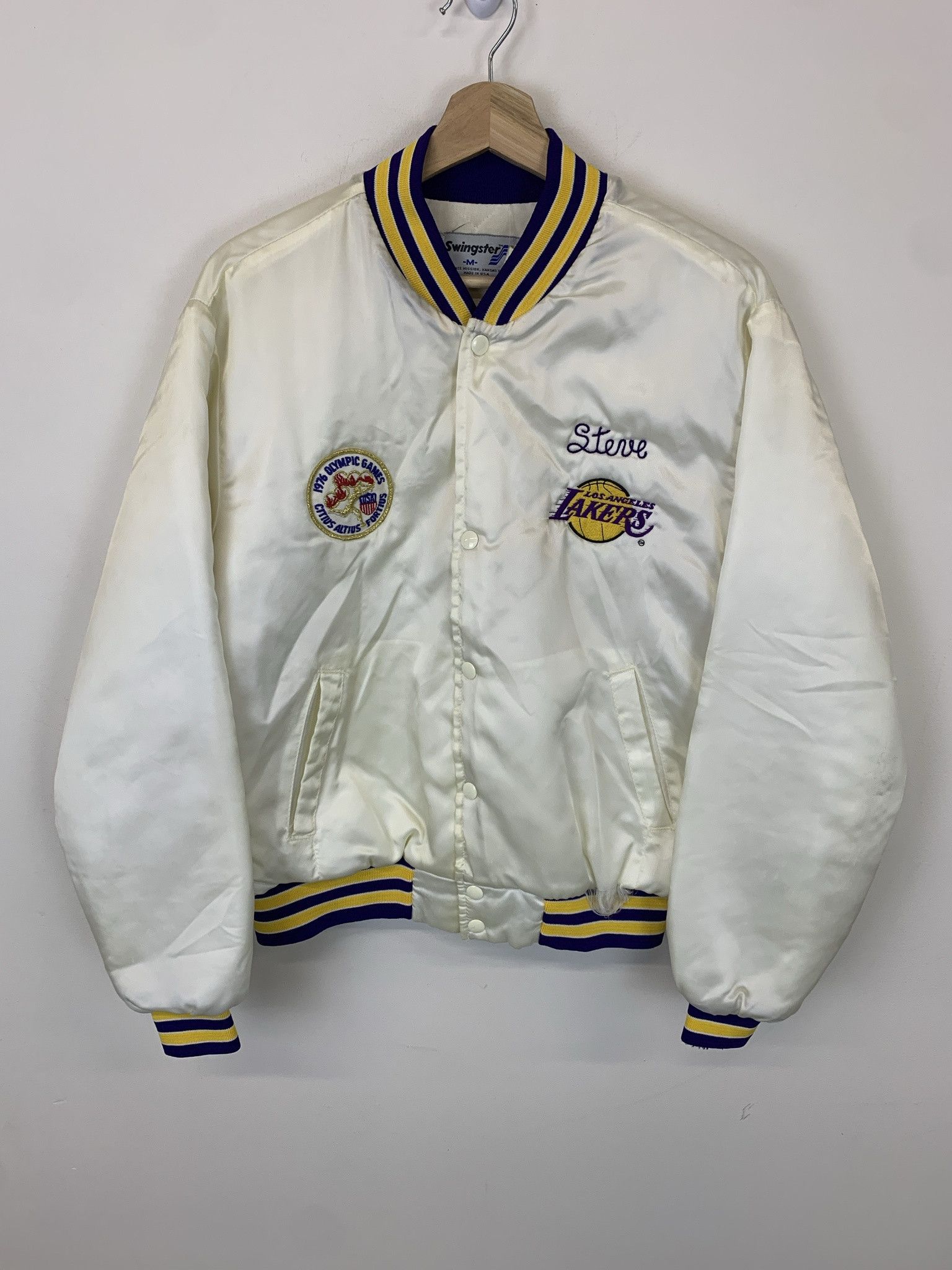 NBA × Vintage Vintage 1970s LA Lakers Steve Puffer Warm Up Snap Jacket Swingster Jacket Size M Size US M / EU 48-50 / 2 - 1 Thumbnail