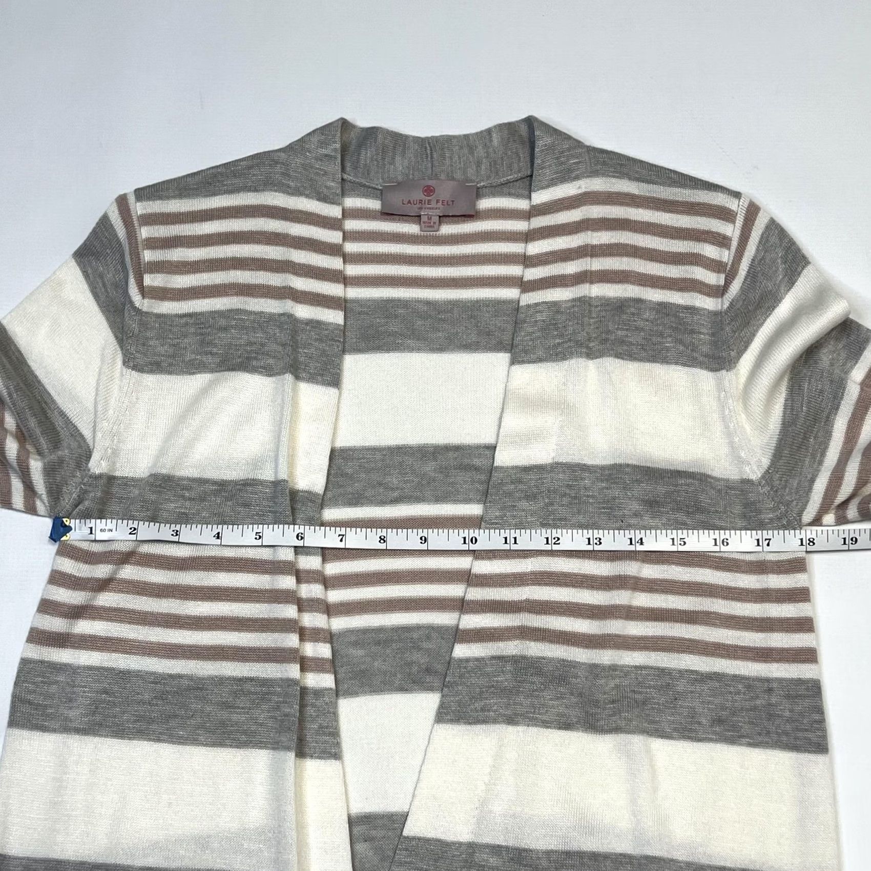 Vintage Laurie Felt Cardigan Womens M Striped Long Open Knit Sweater Cashmere blend Size M / US 6-8 / IT 42-44 - 7 Thumbnail