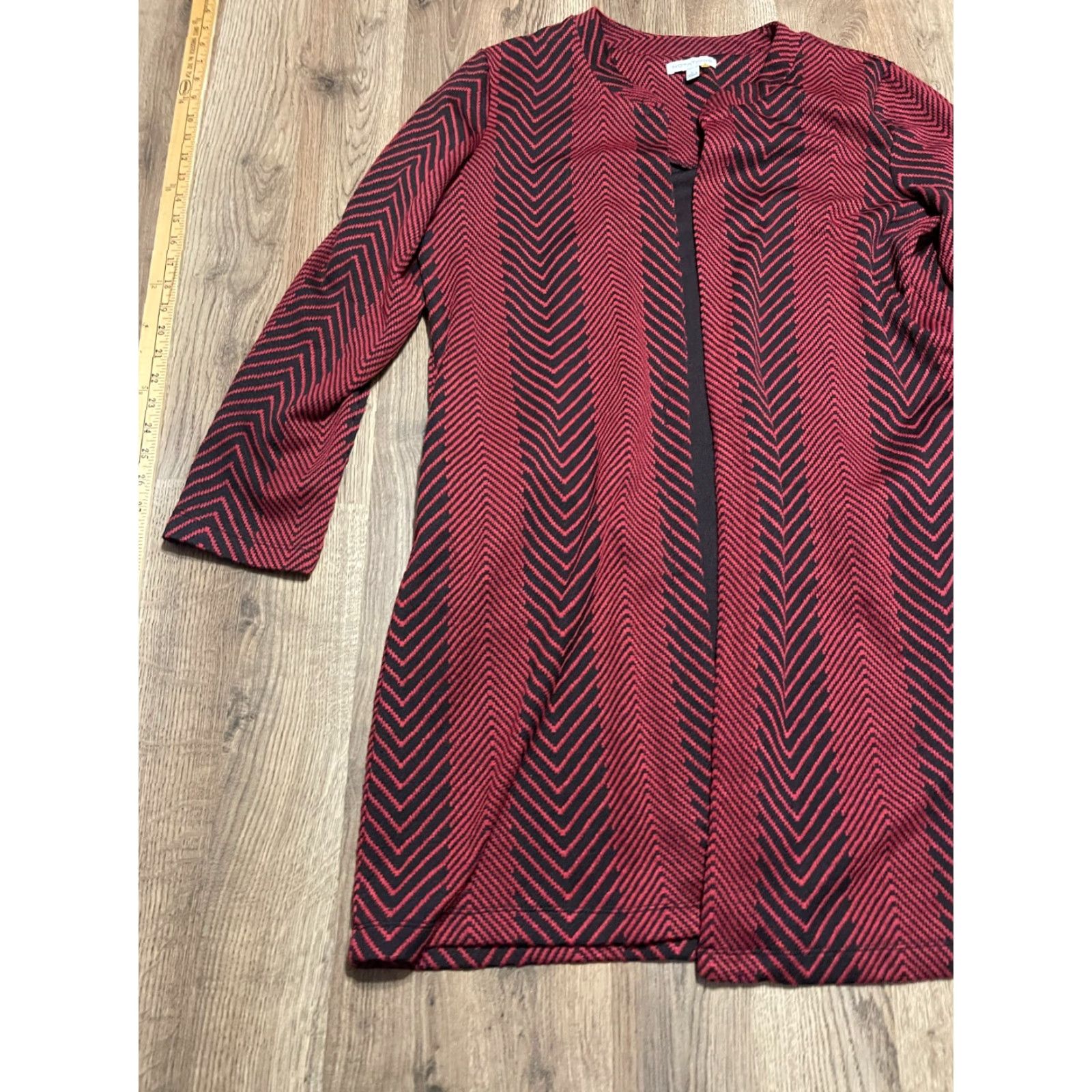 Vintage Notations Sweater Cardigan, Women's L Open Long Red Black, NWT, Casual, Fall Spring Summer, Womens Size L / US 10 / IT 46 - 4 Thumbnail