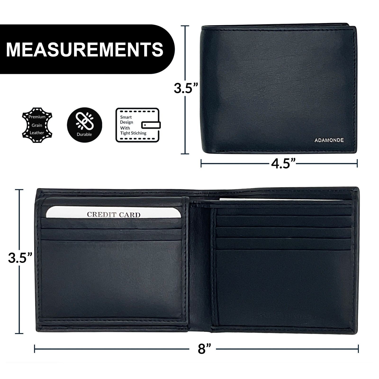 Handmade Men's minimalist dark navy leather wallet with ID window Size ONE SIZE - 4 Thumbnail
