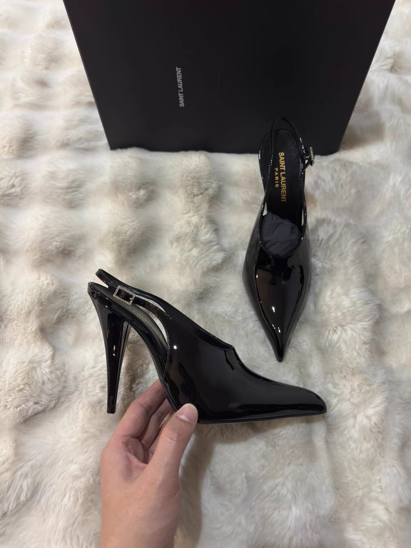 Saint Laurent Paris SLP New Diamond-Encrusted Patent Pointed-Toe Heels 37 Size US 6.5 / IT 36.5 - 4 Thumbnail
