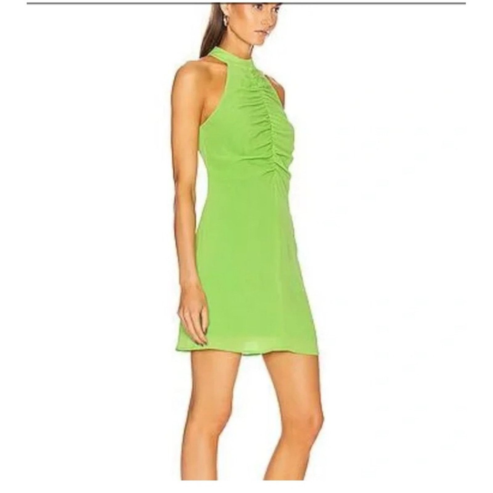 Staud STAUD Women's Green Halter Mini Ruched Fitted Party size 4 Size S / US 4 / IT 40 - 1 Thumbnail