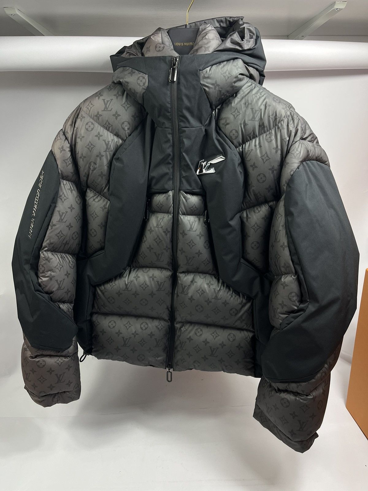 image of Louis Vuitton x Virgil Abloh 2054 Heat & Water Sensitive Technical Puffer Jacket in Black (Size 2XL