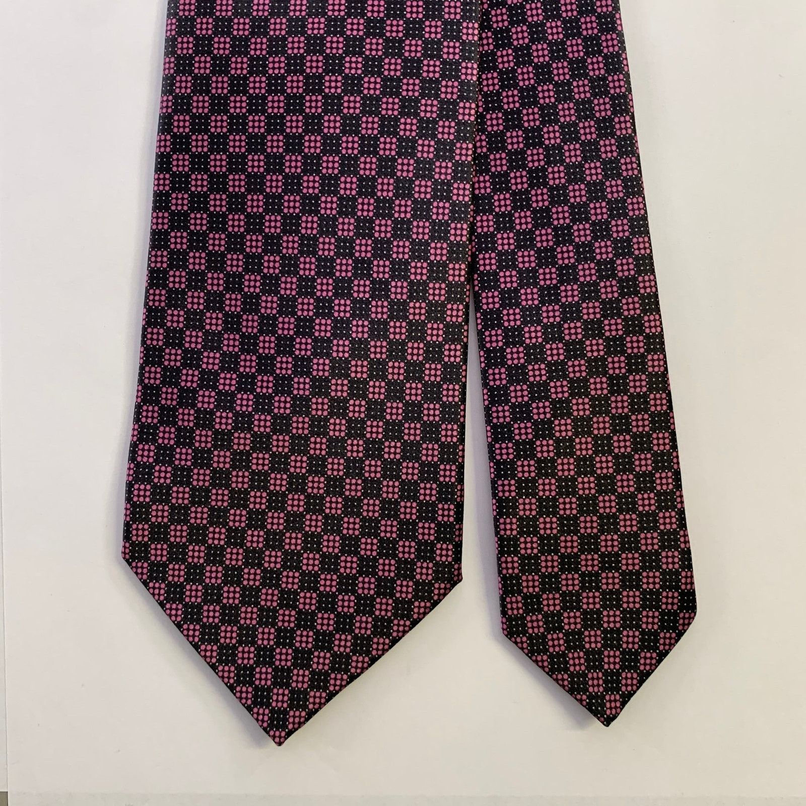 Dolcepunta DOLCEPUNTA Pink Black Checkered Silk Tie Size ONE SIZE - 1 Thumbnail
