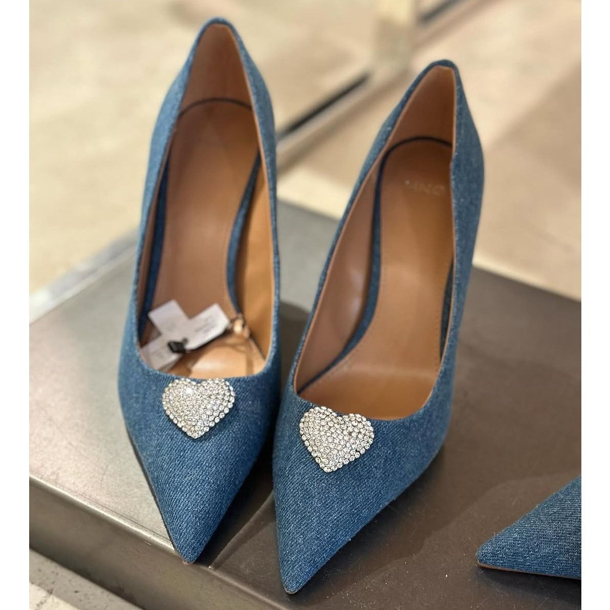 Mango MANGO Rhinestone Denim Heels NWT Size US 7.5 / IT 37.5 - 9 Thumbnail