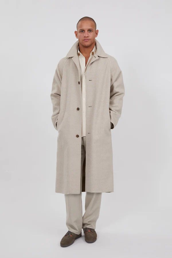 Stoffa ($3400) Cream Split Seam Raglan Wool Coat Size US L / EU 52-54 / 3 - 1 Thumbnail