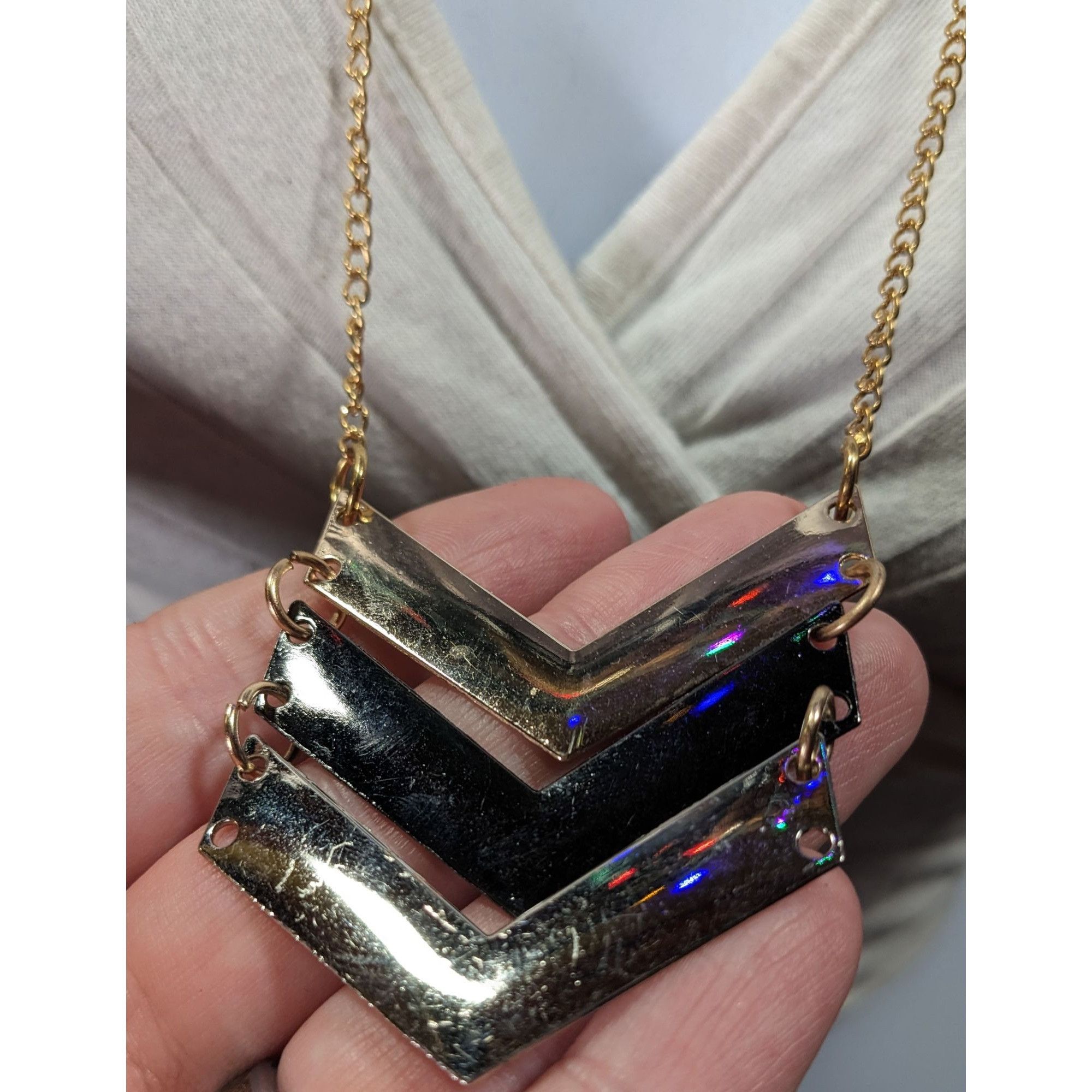 Other Multi Metallic Chevron Charm Pendant Necklace Size ONE SIZE - 3 Thumbnail