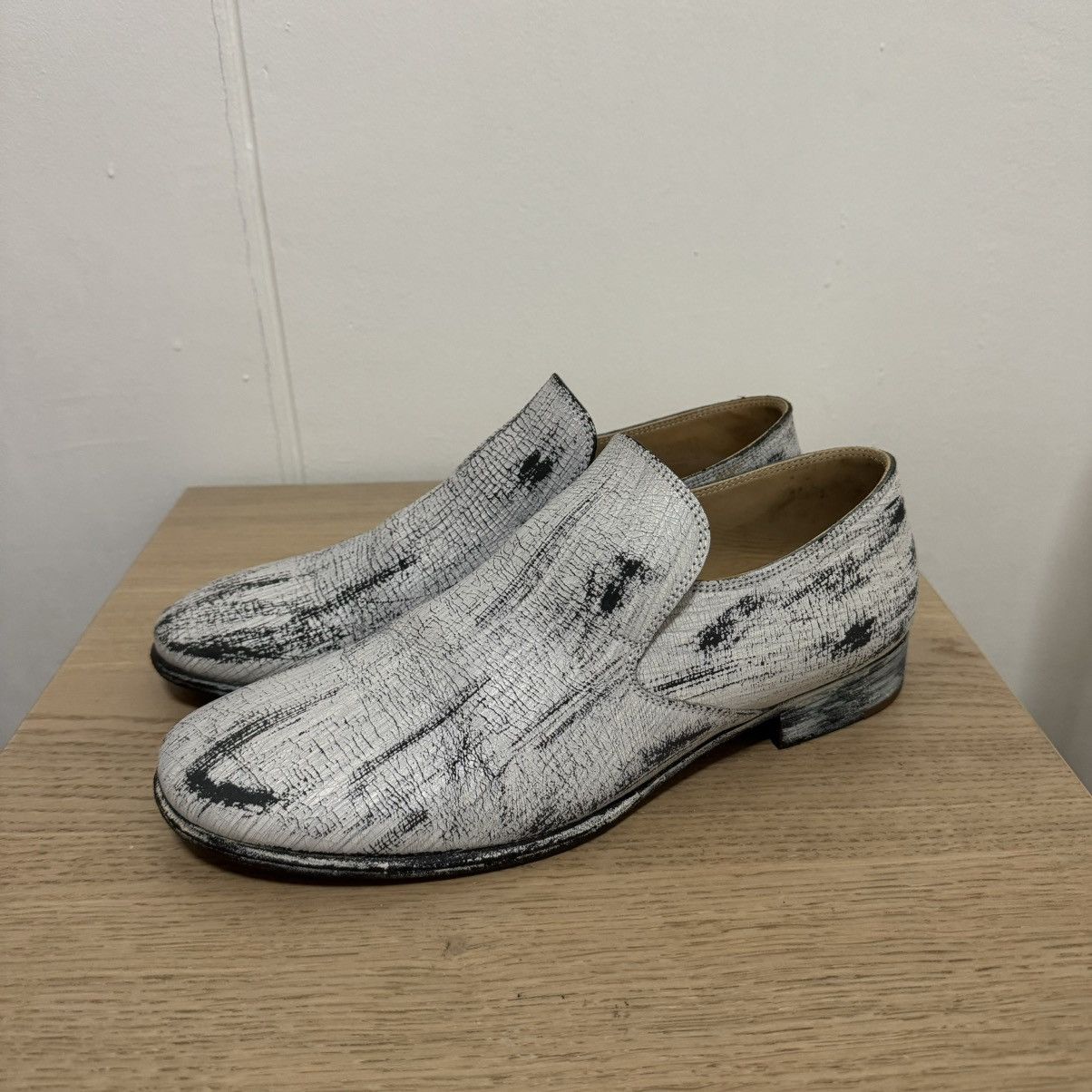 image of Maison Martin Margiela X H&m Fw12 Painted Loafers in White, Men's (Size 9)