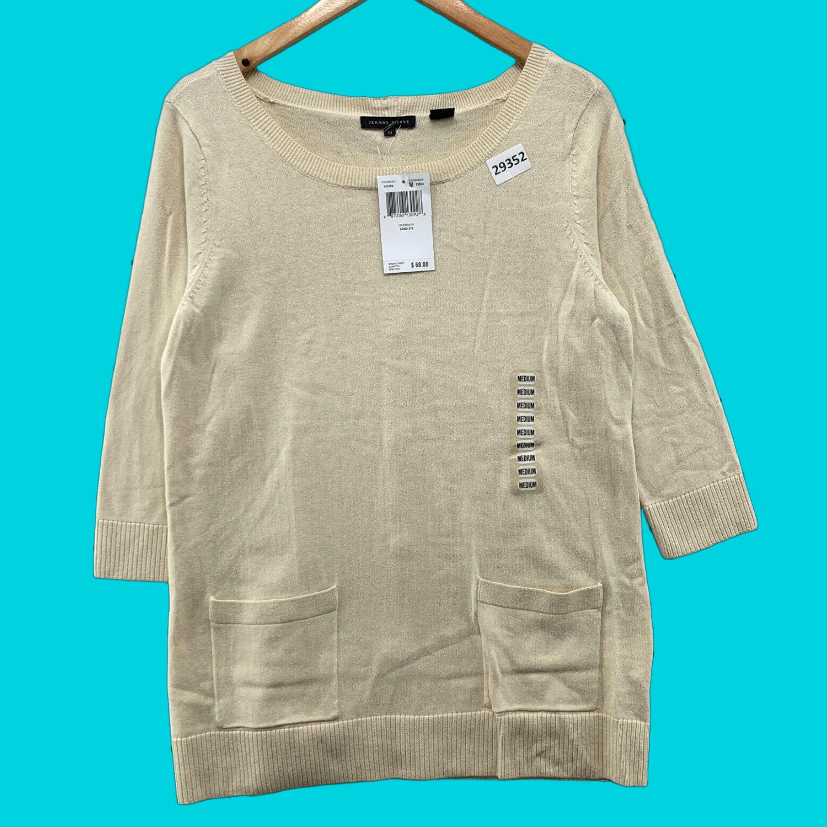 Vintage Jeanne Pierre Sweater Womens Medium Beige Button Front Pocket 20x26 Size M / US 6-8 / IT 42-44 - 1 Thumbnail