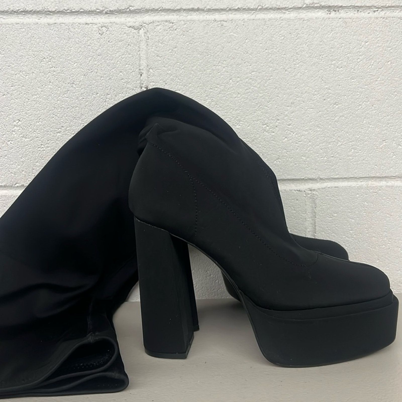 Zara NEW SZ 38 Zara over the knee boot black 5” heeled boots tall Size US 7.5 / IT 37.5 - 3 Thumbnail