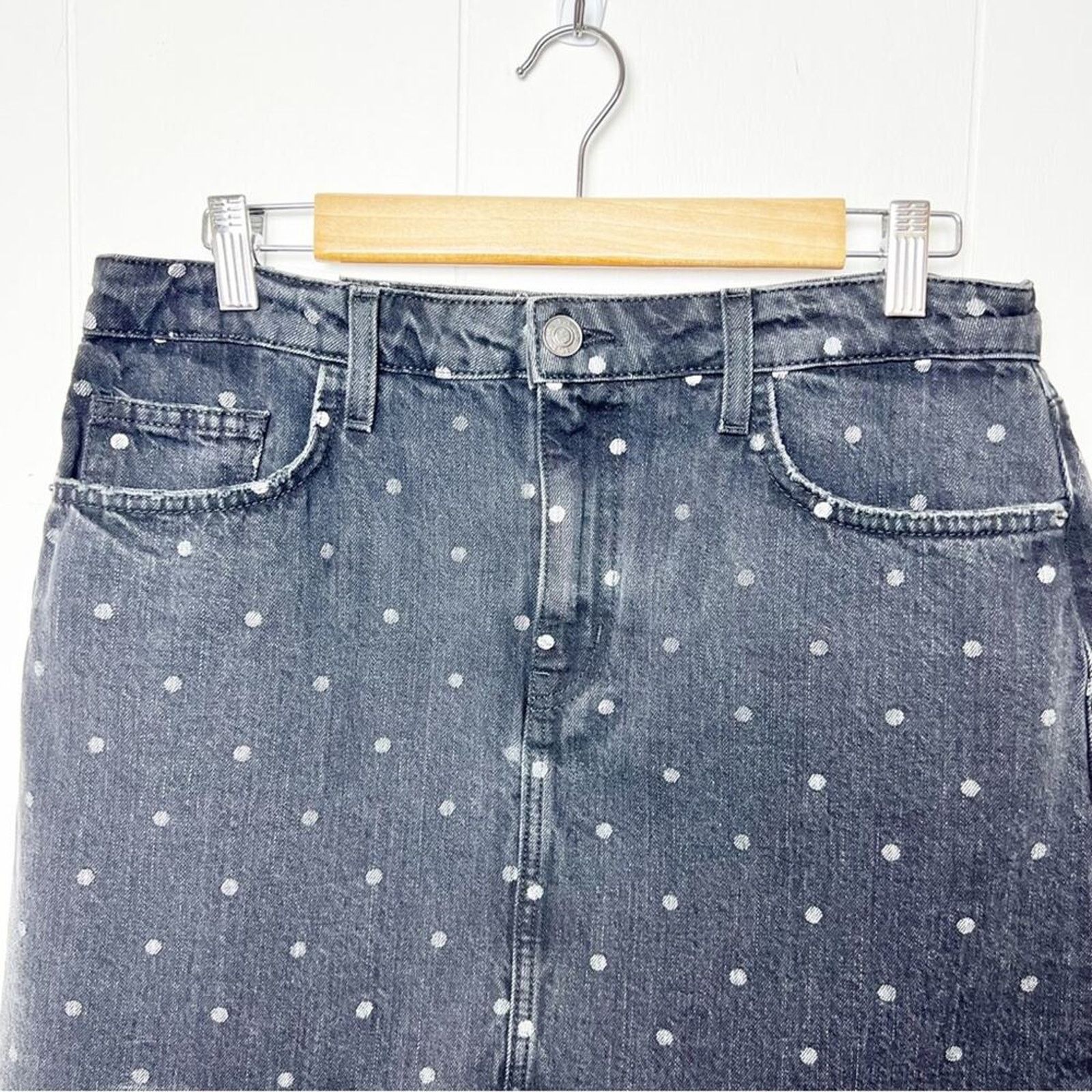 Current/Elliot Current/Elliot Black Denim Silver Polka Dot Raw Hem Mini Size 31" - 7 Thumbnail