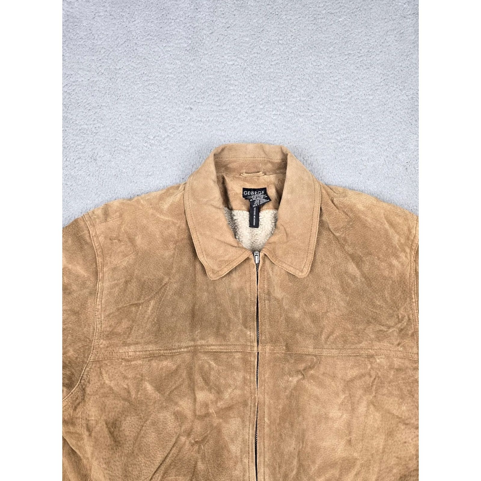 George George Leather Jacket - Large Mens Camel Sherpa Zip Front Coat Size US L / EU 52-54 / 3 - 5 Thumbnail