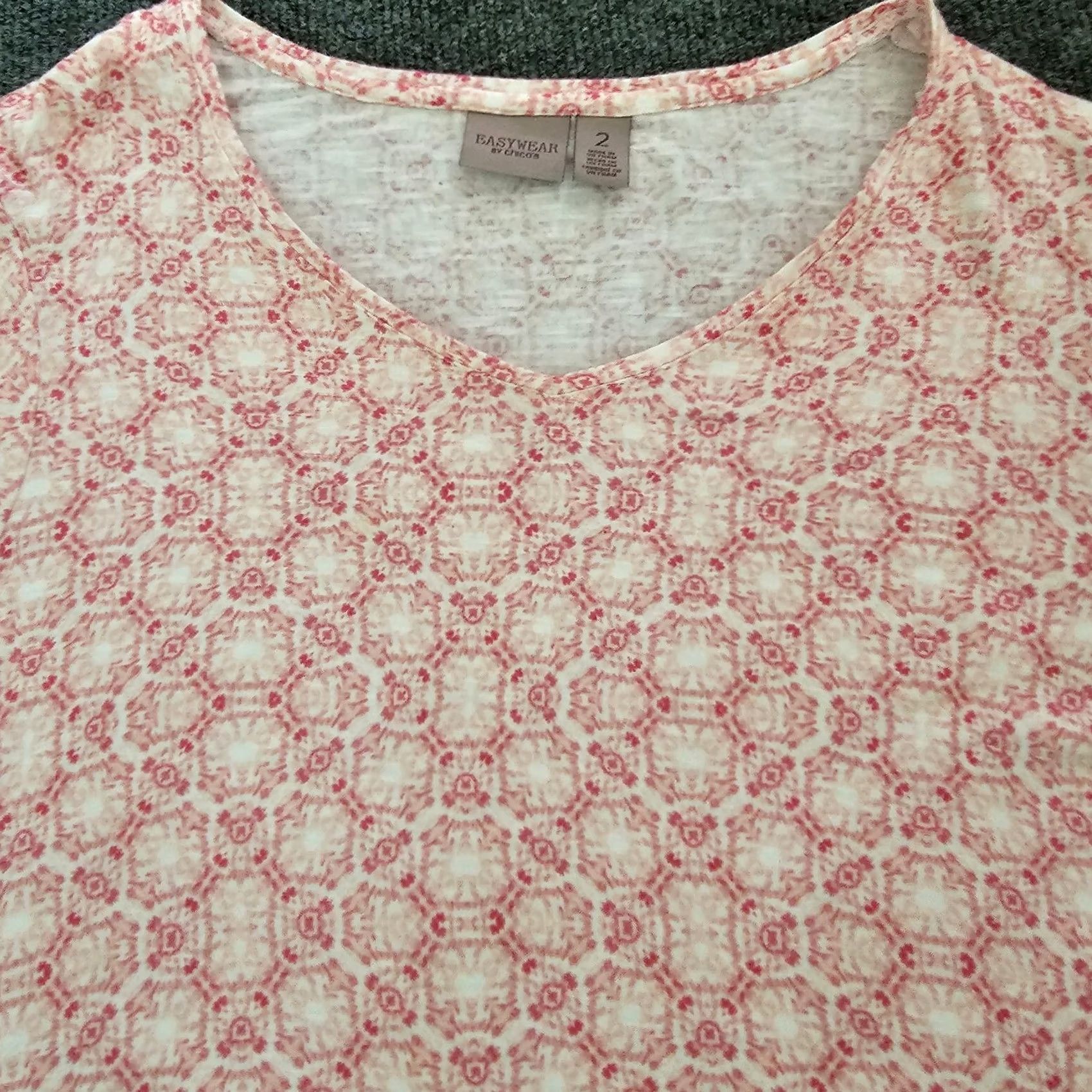 Vintage Chicos Easywear Top Women L Pink 3/4 Sleeve V-Neck Casual Shirt Geometric Knit Stretch Blouse Shirt Ladies Regular Vintage: No Size L / US 10 / IT 46 - 2 Thumbnail