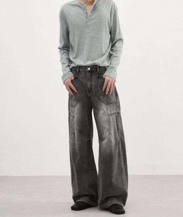 Japanese Brand American retro men's high street baggy washed jeans Size US 32 / EU 48 - 2 Thumbnail