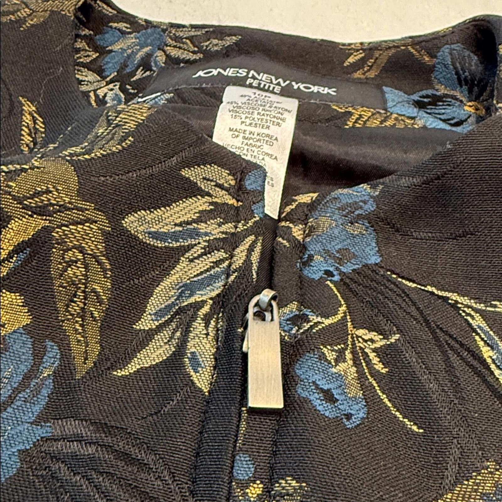 Jones New York Jones New York Black Blue Gold Floral Zip Jacket SZ 10P Size L / US 10 / IT 46 - 3 Thumbnail