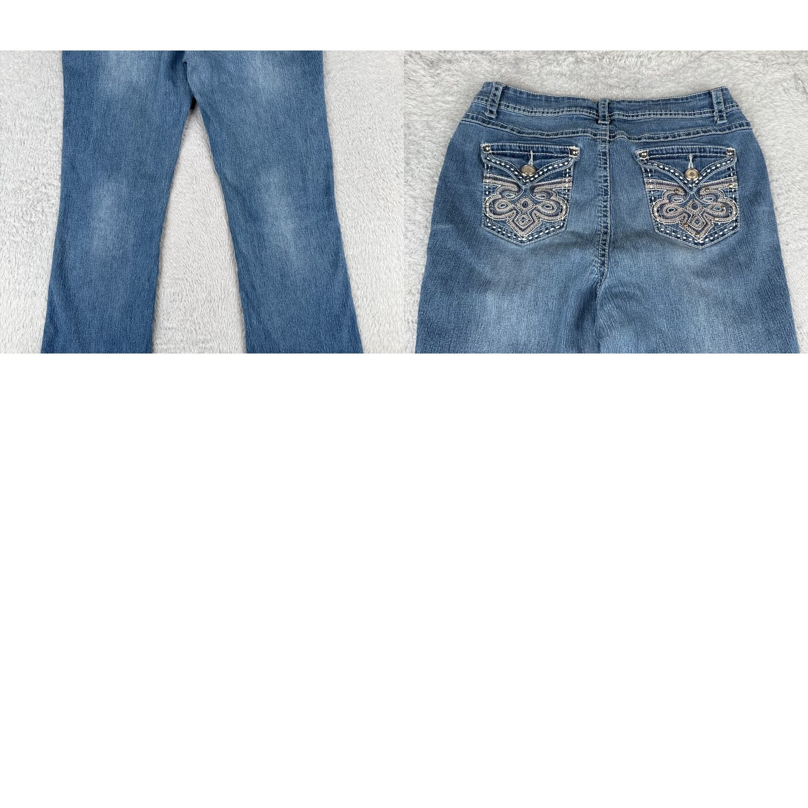 Denime Roz & Ali Jeans Women 12P Blue Denim Bootcut Mid Rise 30x28 Embellished Embroidered Logo 5-Pocket Design Cotton Denim Jeans Womens Size 34" / US 12 / IT 48 - 10 Thumbnail