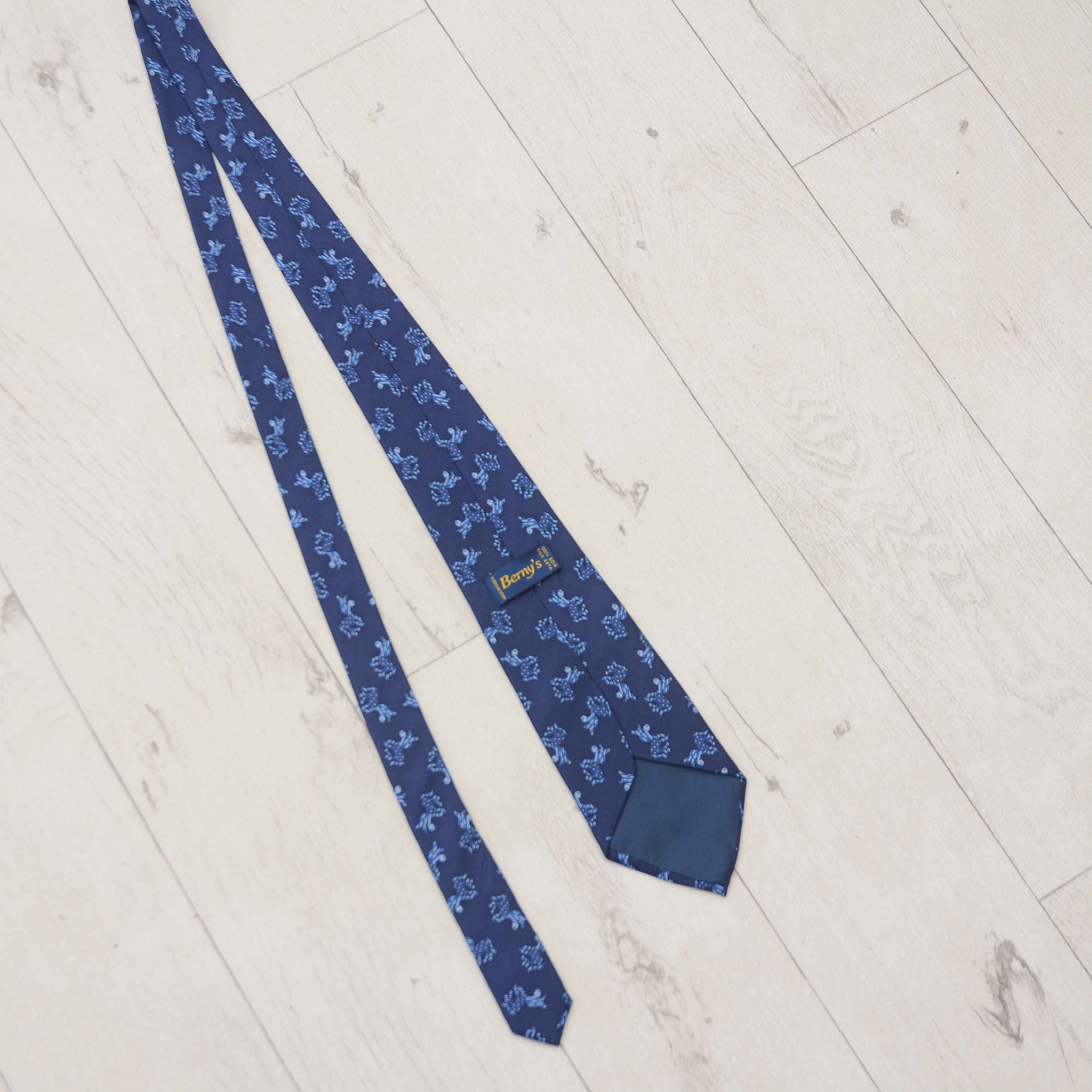 Vintage Berny’s Blue Silk Tie Print Ass Animals Design Made France Size ONE SIZE - 9 Thumbnail