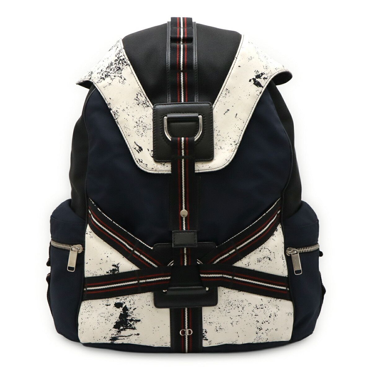 Christian Dior Homme Backpack Nylon Leather White Navy Black Christian Dior HOMME Oblique Calfskin Mens Mini Saddle  main image 3