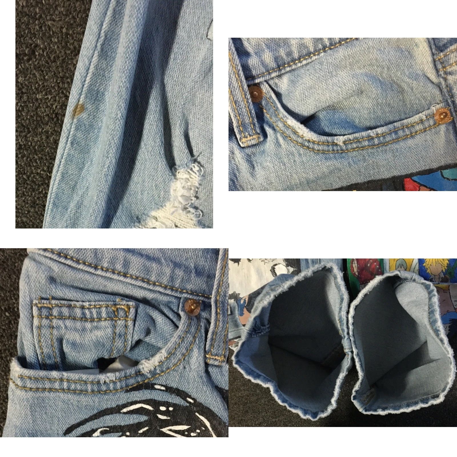Vintage Vtg Custom Painted Anime Faded Distress Jeans 26 Naruto One Piece Manga Grunge Size 26" / US 2 / IT 38 - 9 Thumbnail