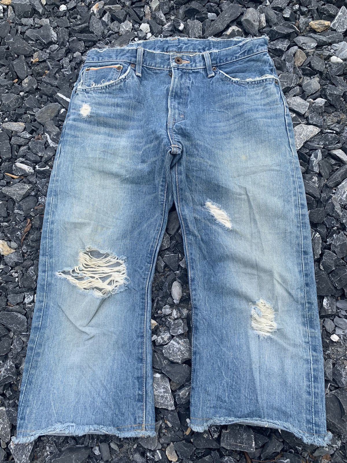 Kapital EDWIN 505s SELVEDGE RUSTY DISTRESSED SHORT DENIM Size US 32 / EU 48 - 3 Thumbnail