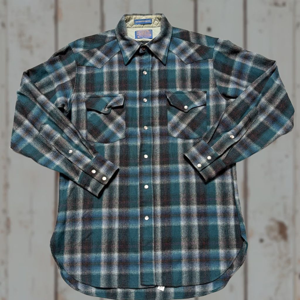 Pendleton Vintage Pendleton High Grade Western Ombre Shadow Plaid Wool Snap Shirt USA M Size US M / EU 48-50 / 2 - 1 Thumbnail