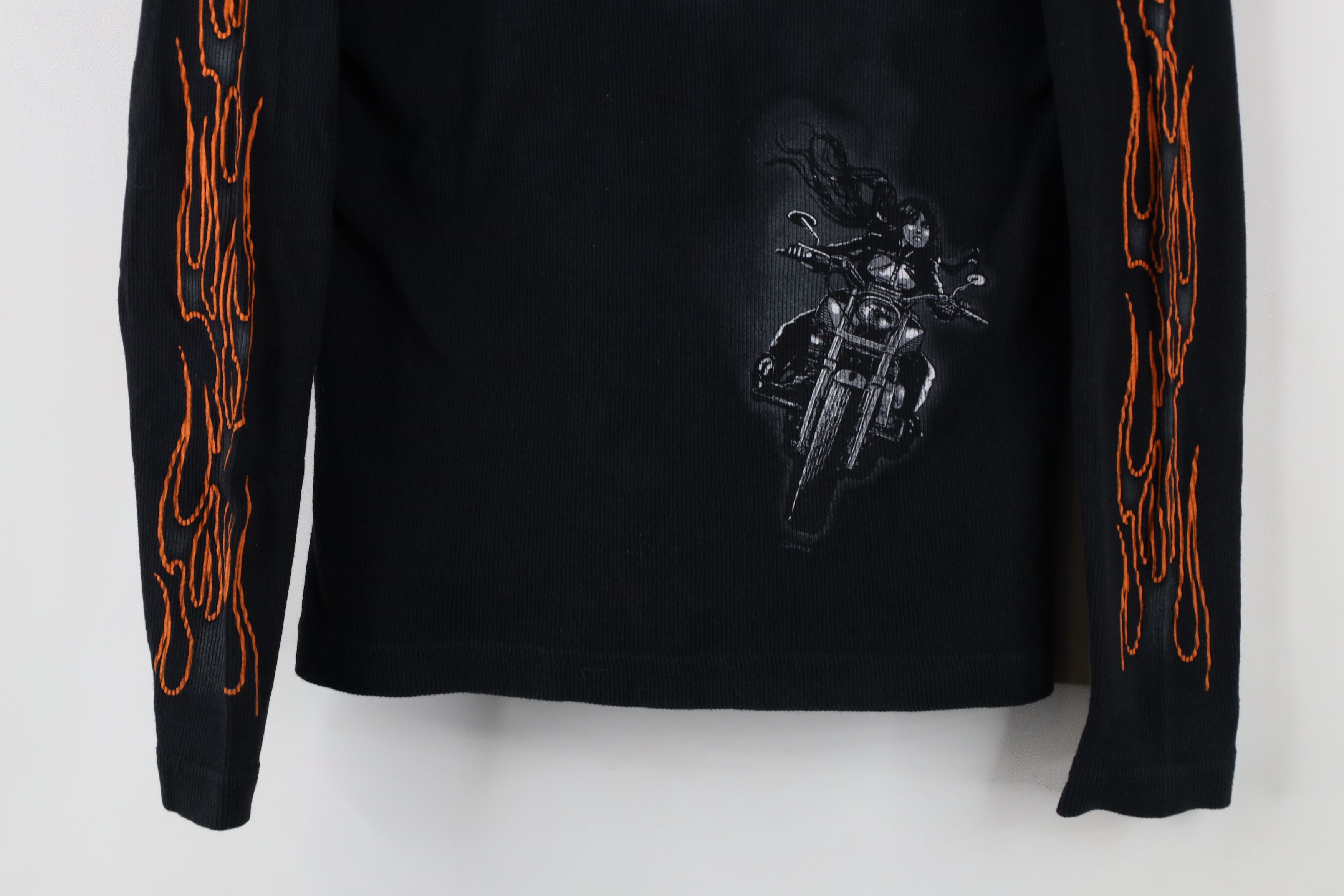 Vintage Vintage Y2K Flames Motorcycle Thermal Knit T-Shirt Black Size S / US 4 / IT 40 - 3 Thumbnail
