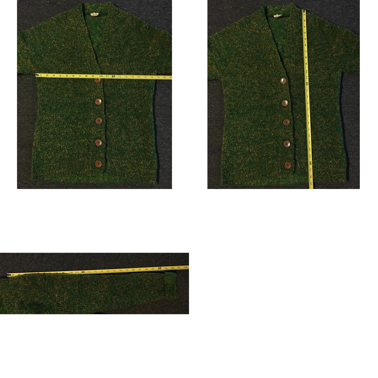 Vintage Vtg 70s Speckled Knit Cardigan Sweater M AOP Kurt Cobain Grunge Yellow Green Fuzzy 80s Size M / US 6-8 / IT 42-44 - 8 Thumbnail