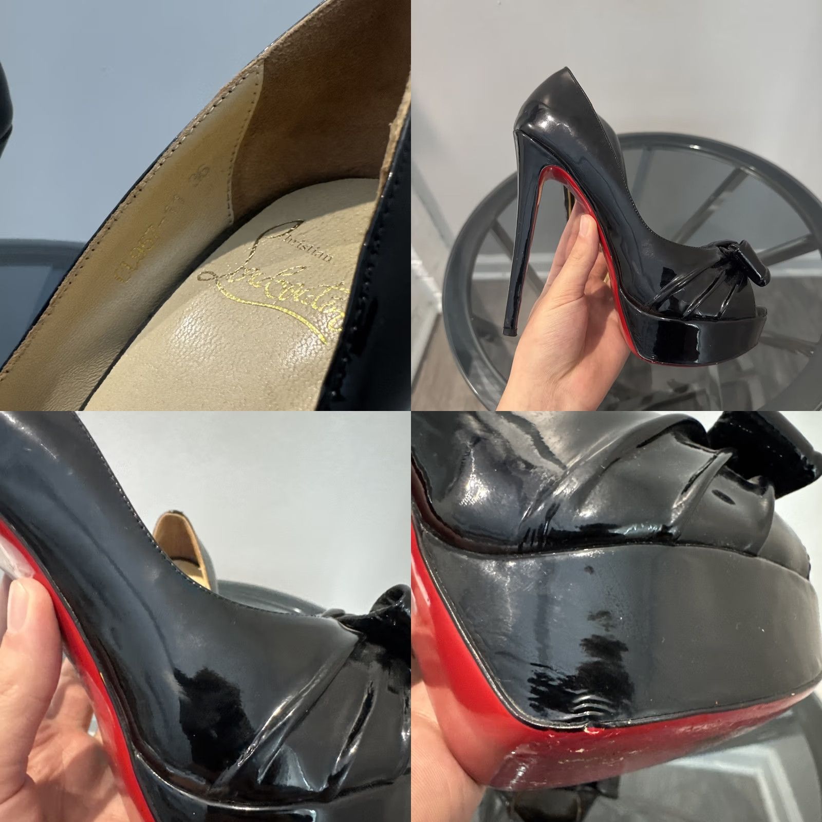 Christian Louboutin Christian Louboutin Pump Womens Black Patent Leather Madame Butterfly Peep Toe Pumps Size US 6 / IT 36 - 8 Thumbnail