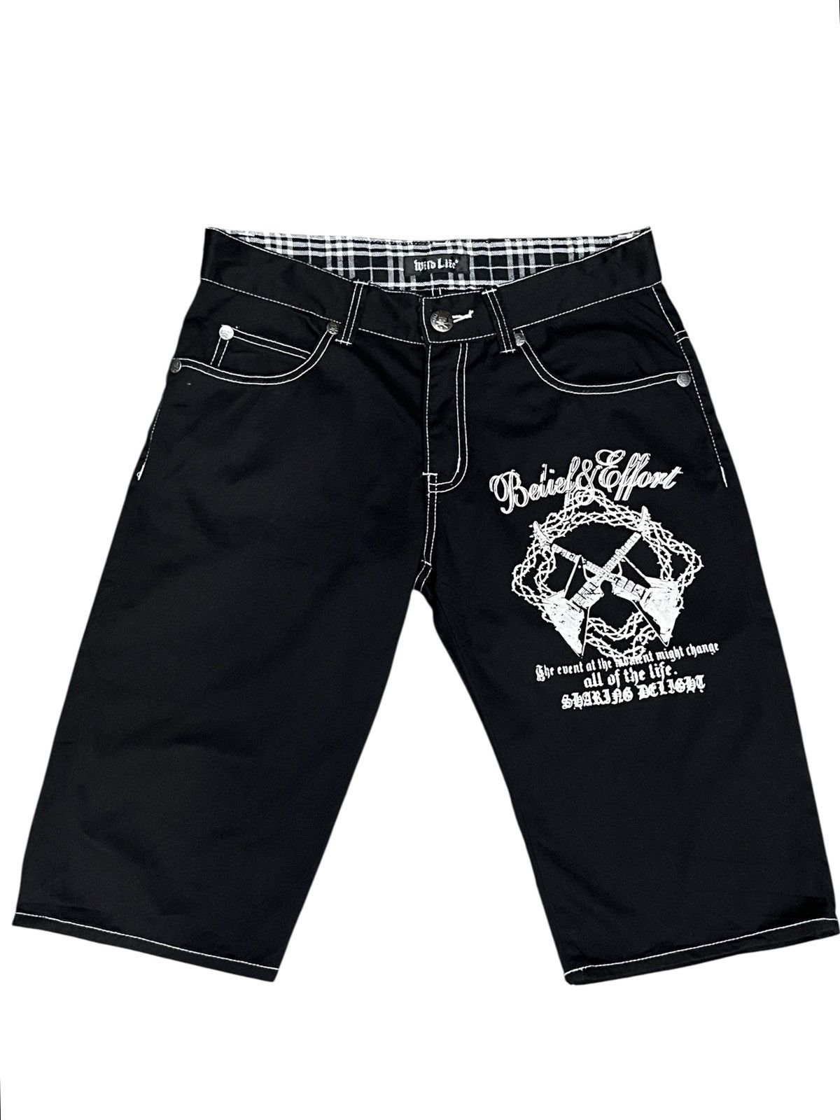 A&G Rock 🎸WILD LIFE Cross Guitars Skull Bones Rock Metal Poem Shorts Size US 31 - 4 Thumbnail