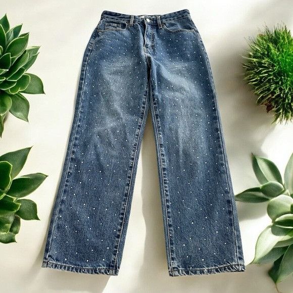 Other NWT JUSTFAB Women's Blue Jeans with Rhinestone Accents Strai Size 28" / US 6 / IT 42 - 1 Thumbnail