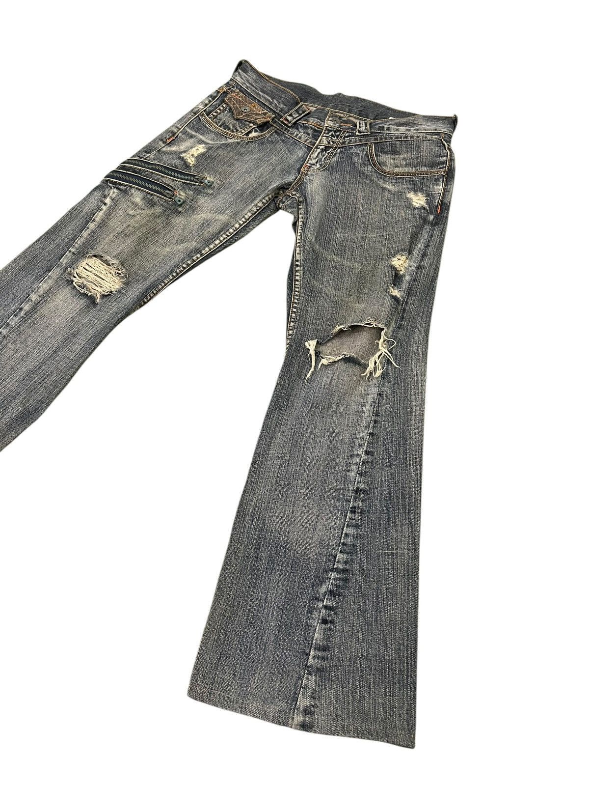Japanese Brand Flare Jeans Semantic Design Distress Python Low Rise 2🟦 Size US 33 - 3 Thumbnail