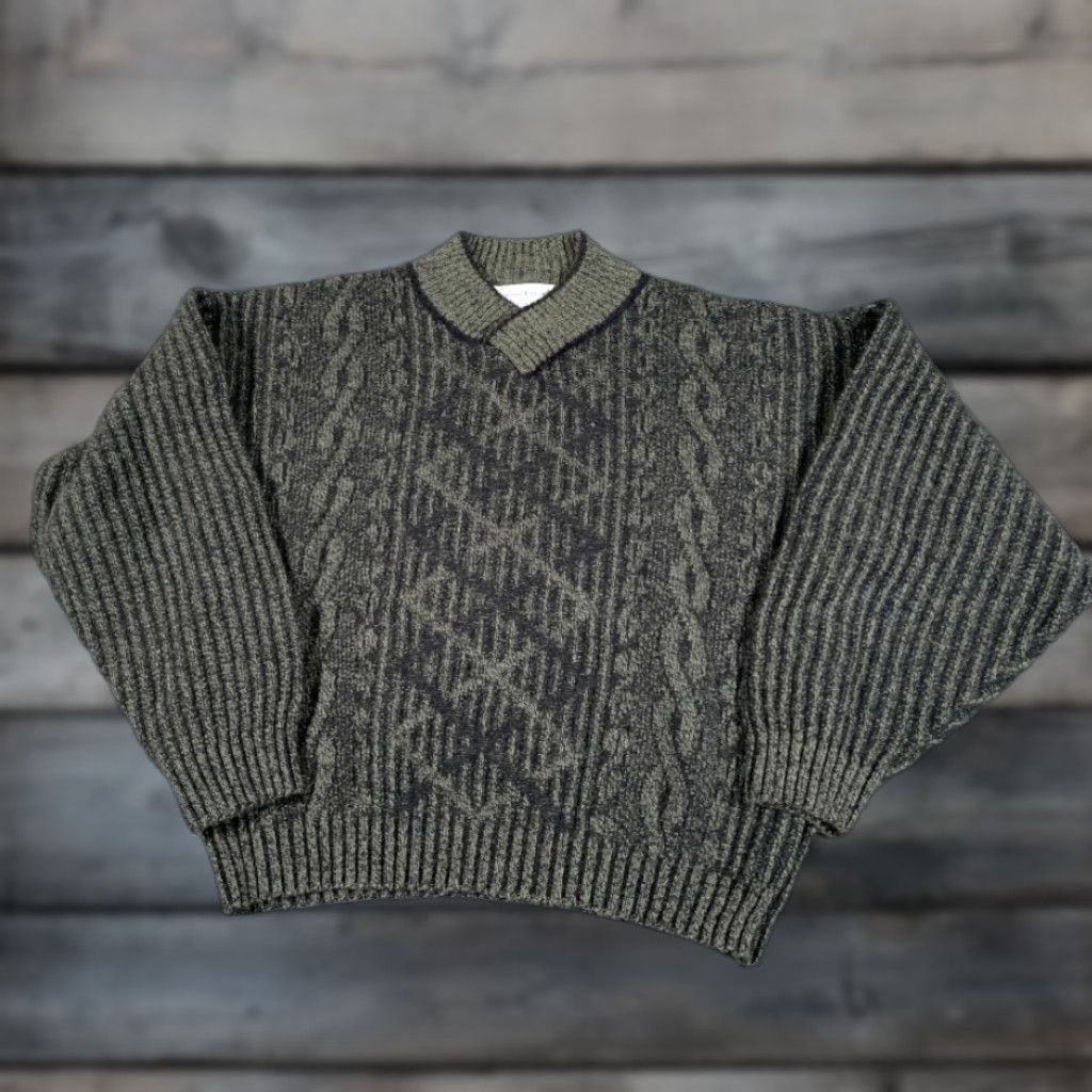 Vintage VINTAGE Dad Ribbed Geometric Pattern V-Neck Sweater Adult Large Gray Wool Italy Made Size US L / EU 52-54 / 3 - 1 Thumbnail