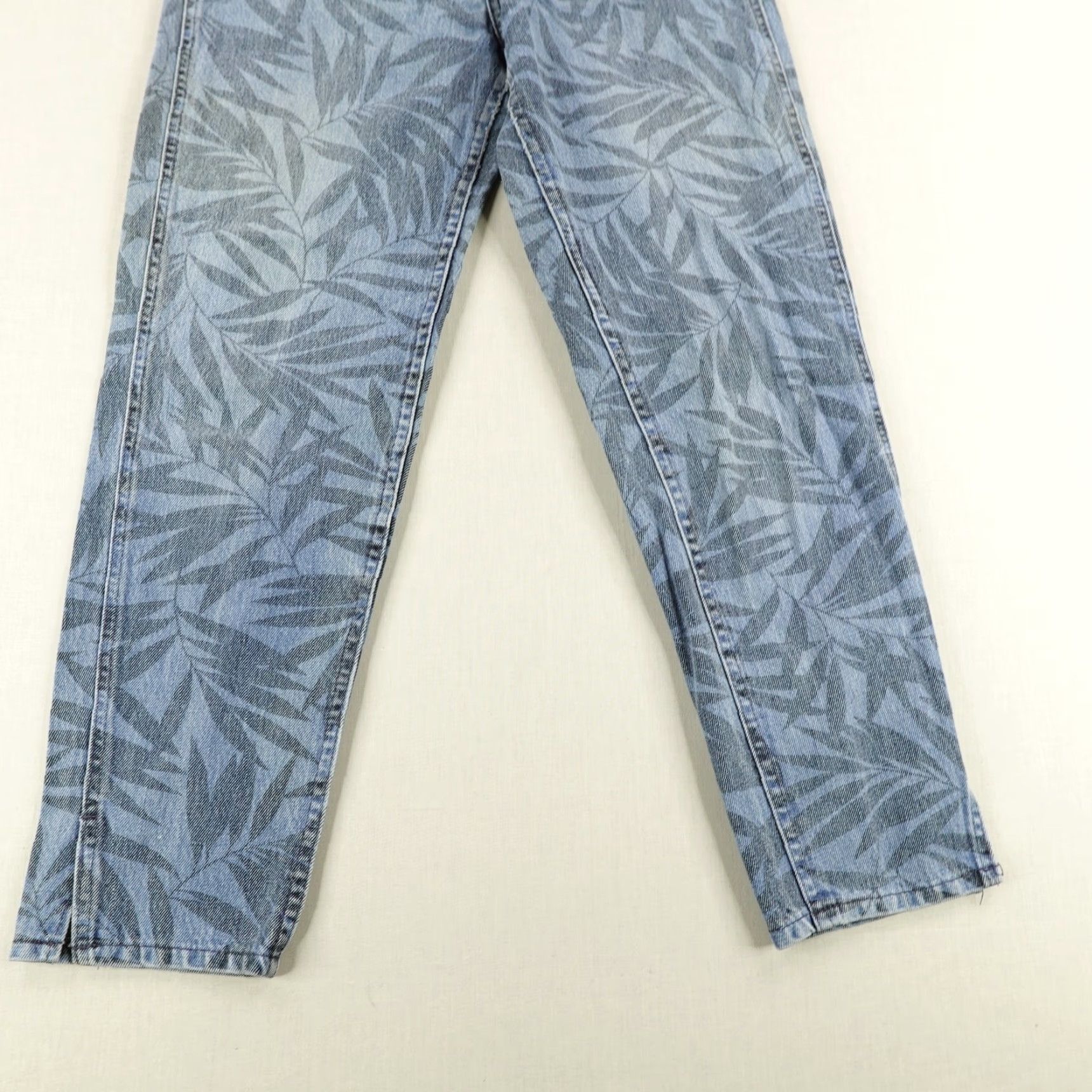Lee VINTAGE Lee Jeans Womens 9 Blue Leaf Print High Waist Tapered Leg Made in USA 90s Denim Size 30" / US 8 / IT 44 - 3 Thumbnail