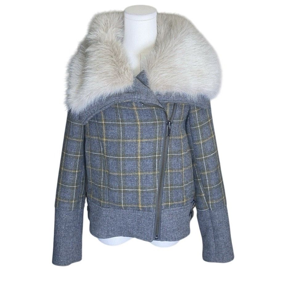 Banana Republic Banana Republic Women's Plaid Faux Fur Trim Zip Jacket XS Size XS / US 0-2 / IT 36-38 - 1 Thumbnail