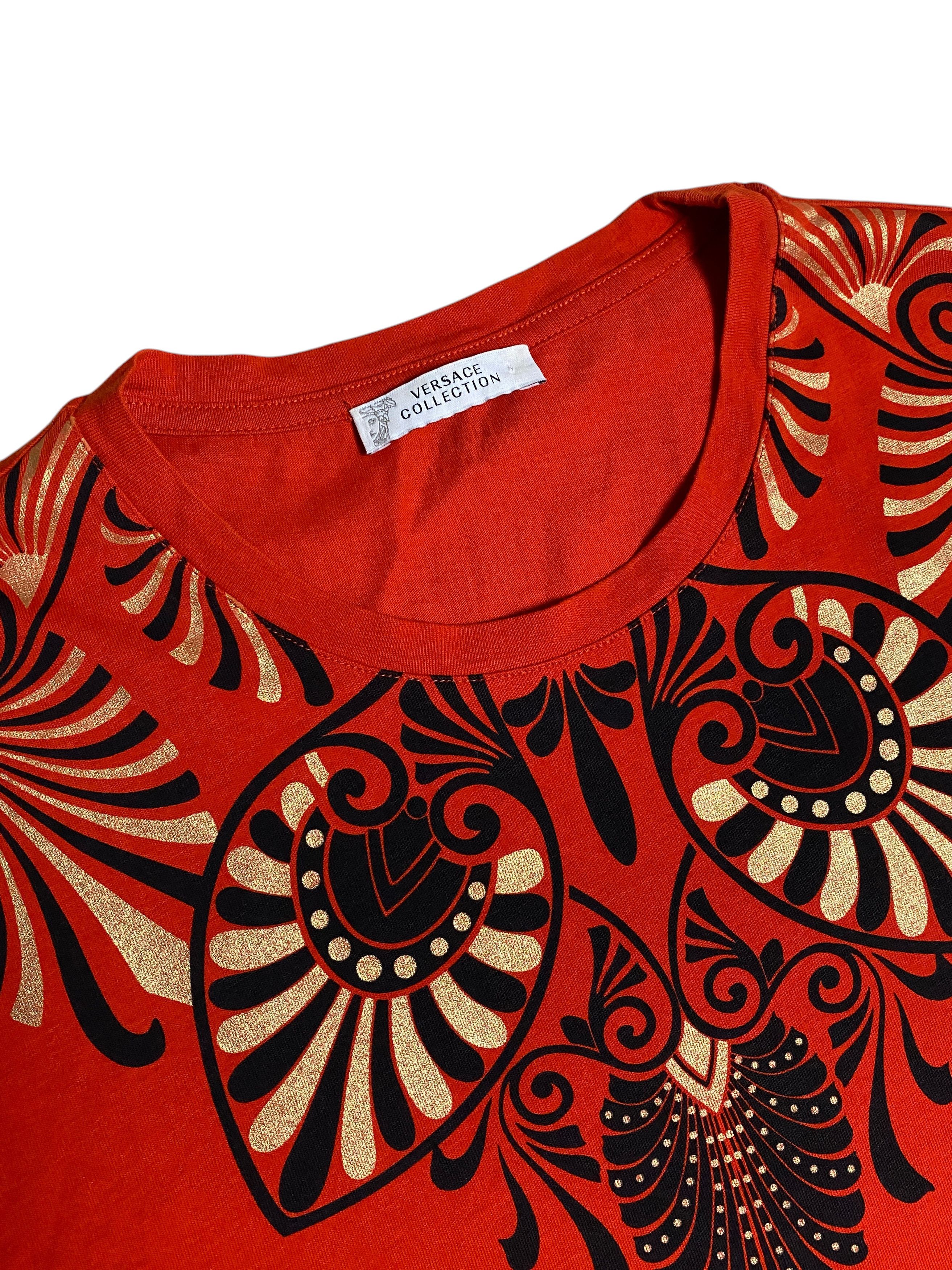 Versace Versace Red Gold Baroque Graphic Print Cotton T Shirt Tee Size US M / EU 48-50 / 2 - 10 Thumbnail