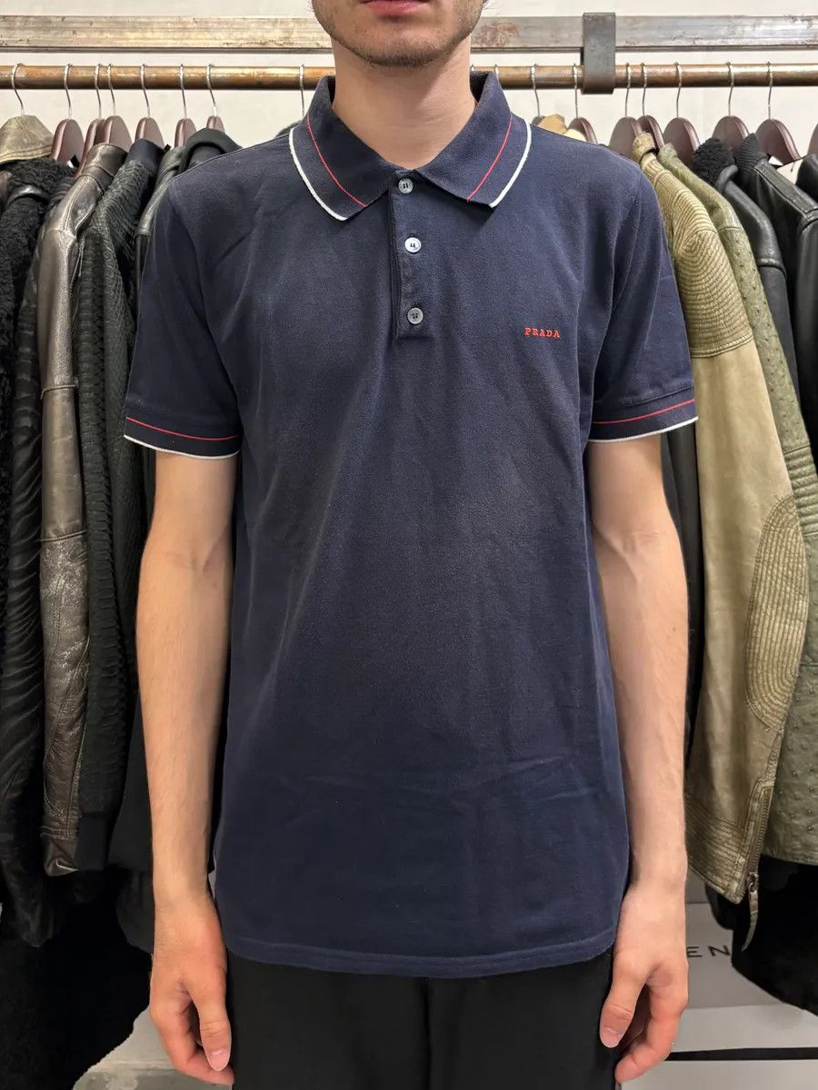 Prada 2000s Prada Navy Lined Polo Shirt Size US M / EU 48-50 / 2 - 2 Thumbnail