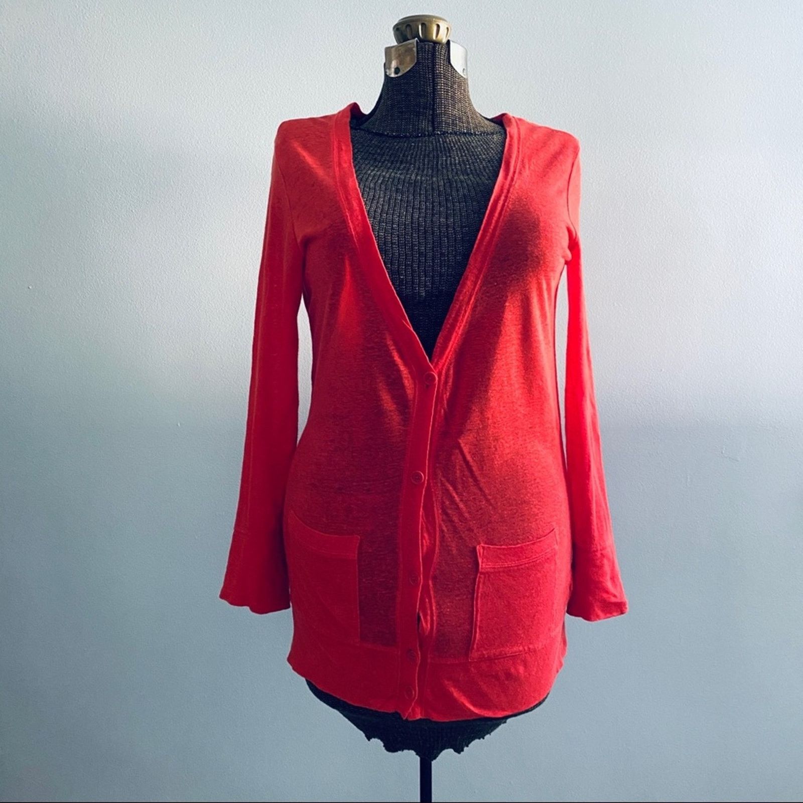 J.Crew J Crew dark orange linen long cardigan Size S / US 4 / IT 40 - 1 Thumbnail