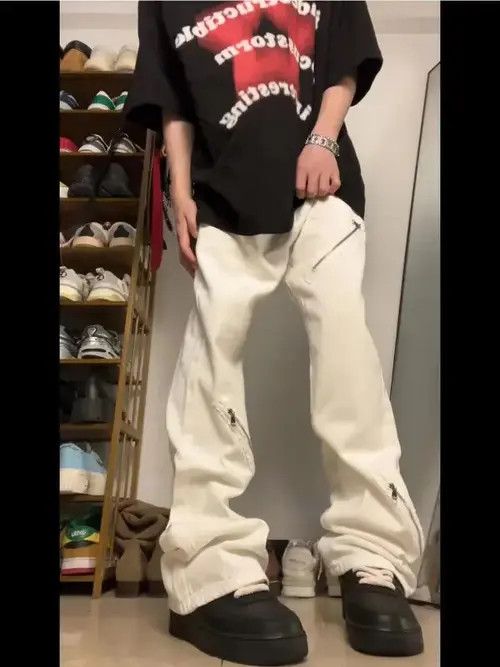 High Sport × Japanese Brand × Jean Street style irregular zipper micro-flared jeans Size US 32 / EU 48 - 2 Thumbnail
