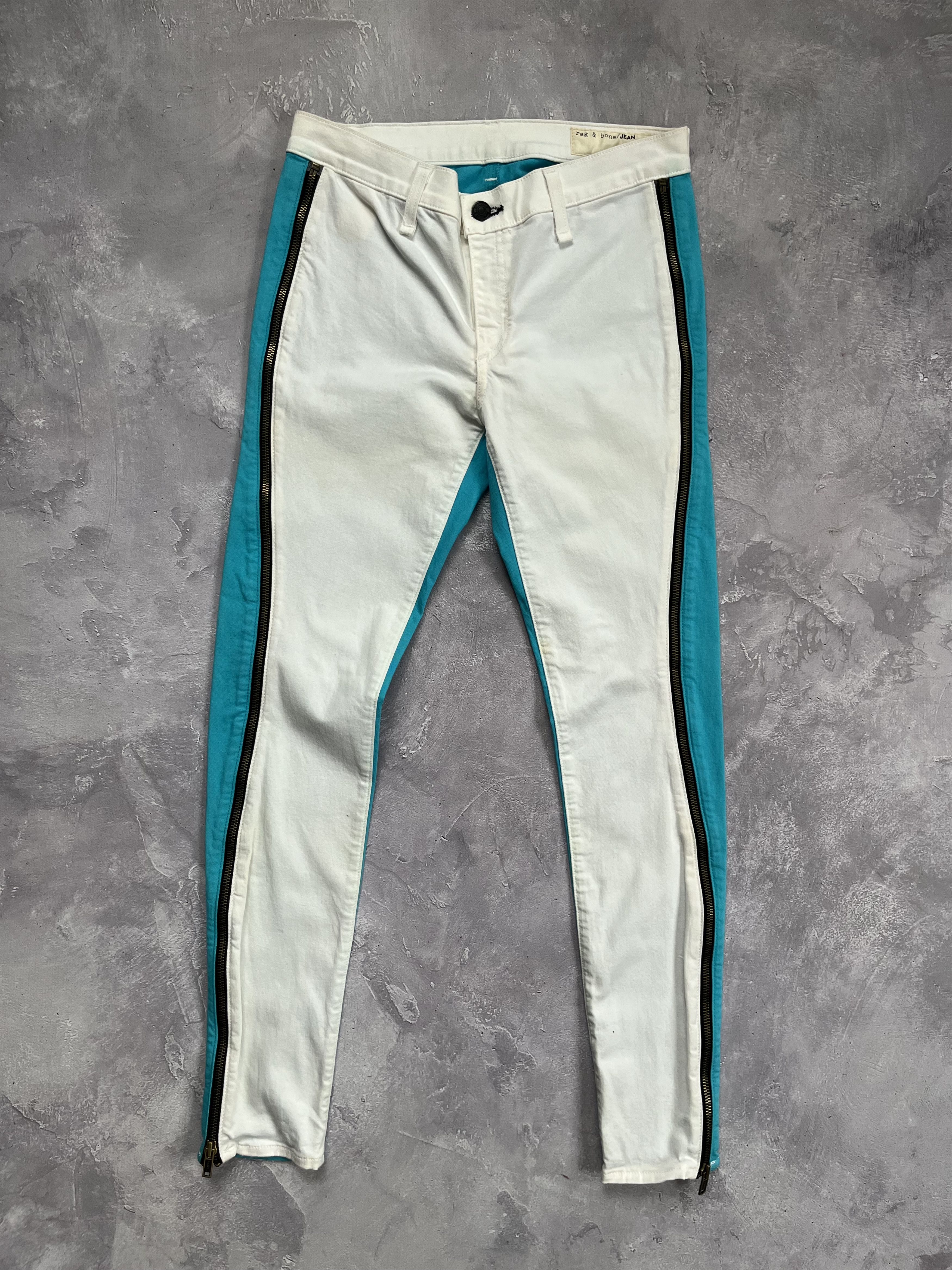 Rag & Bone Rag & Bone Skinny Jeans White Turquoise Zip Designer Pants Size 28" / US 6 / IT 42 - 3 Thumbnail