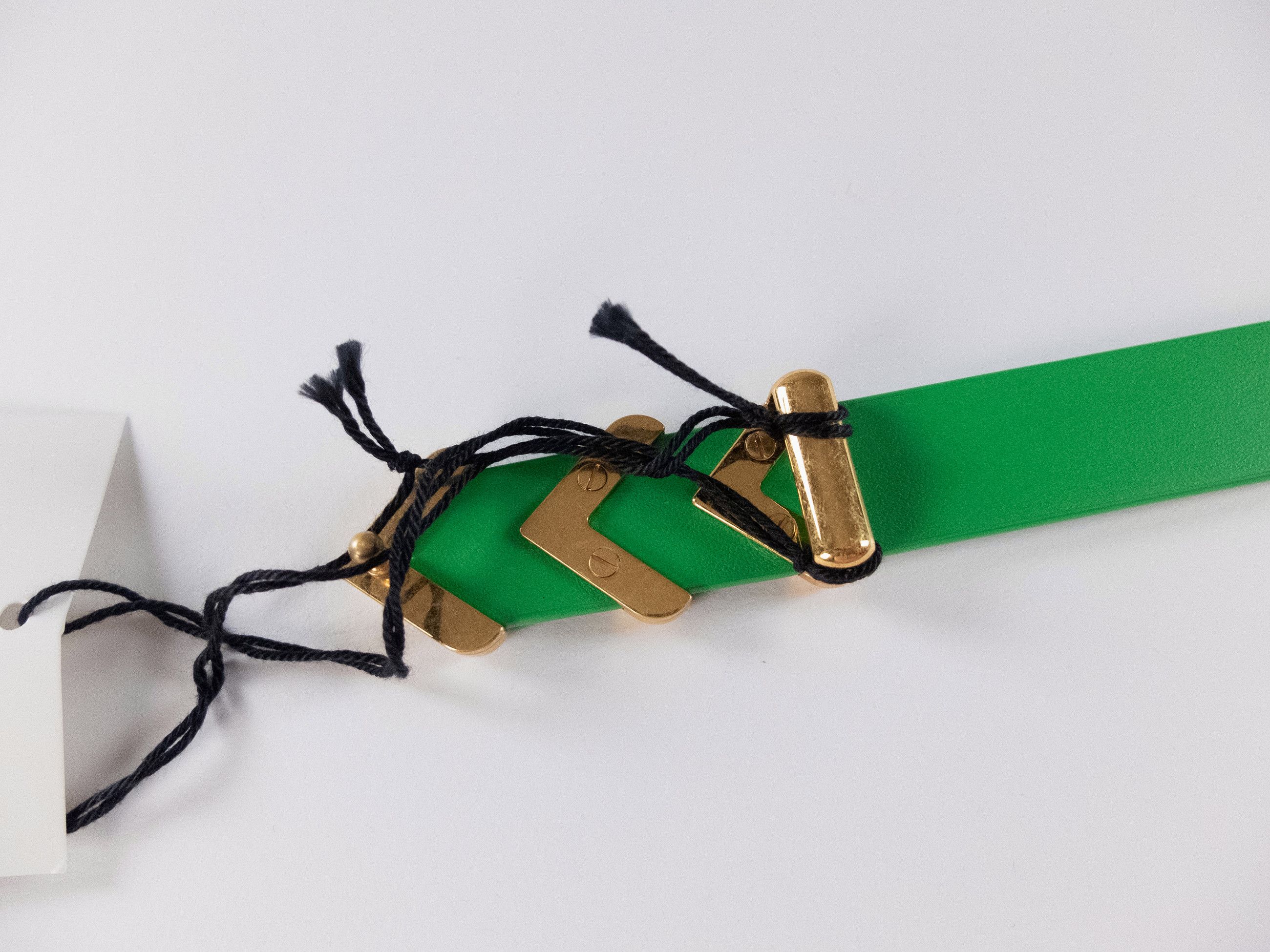 Bottega Veneta BOTTEGA VENETA green & gold chevron leather belt 90 Size 36 - 4 Thumbnail