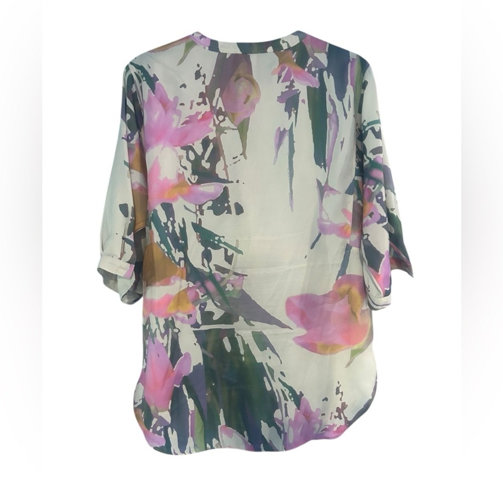 Other Lyssé Viviana Satin Blouse Top Jazzy Floral Watercolor S Size S / US 4 / IT 40 - 2 Thumbnail