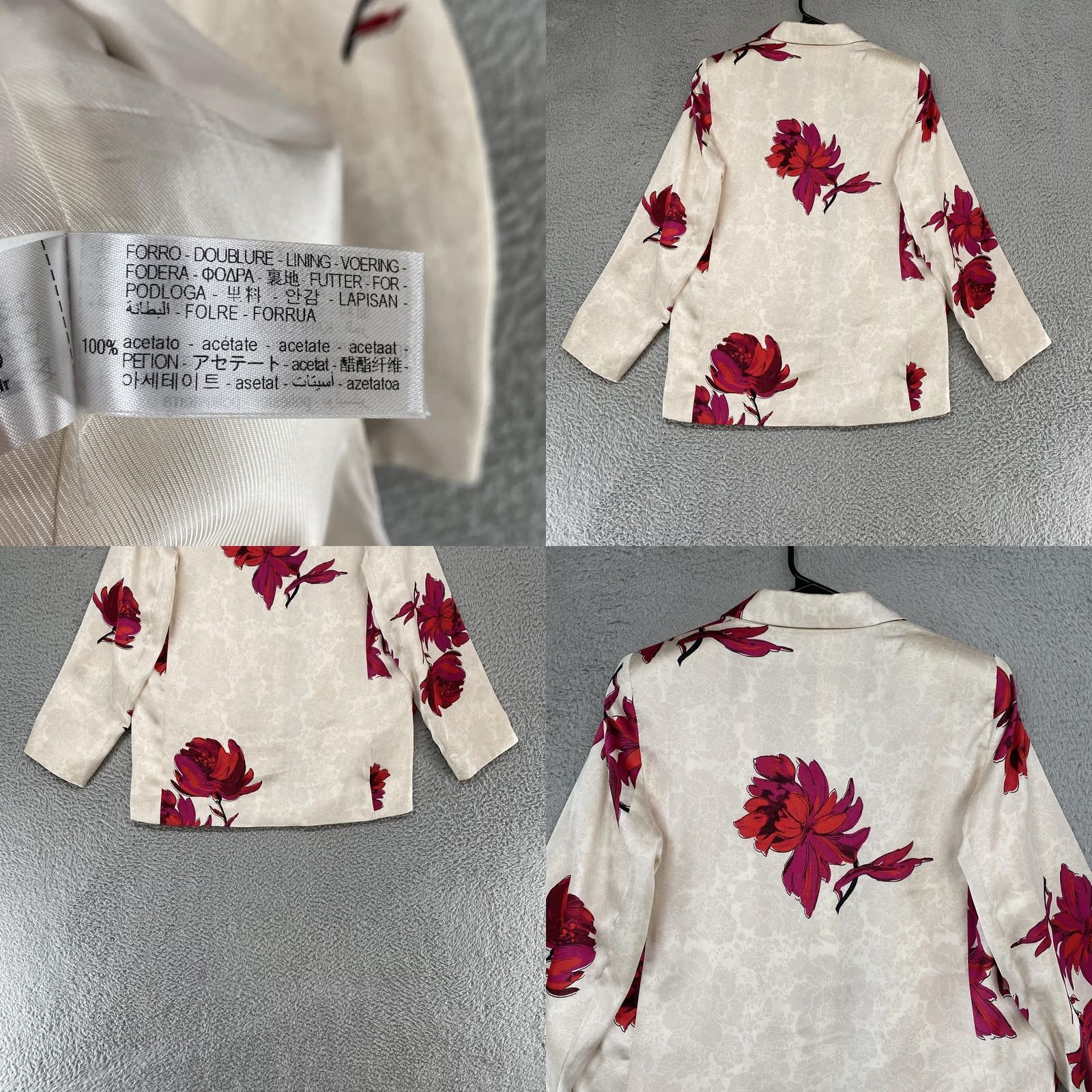 Zara Zara Floral Print Satin Effect Blazer Womens Large Cream Pink Open Front Jacket Size L / US 10 / IT 46 - 8 Thumbnail