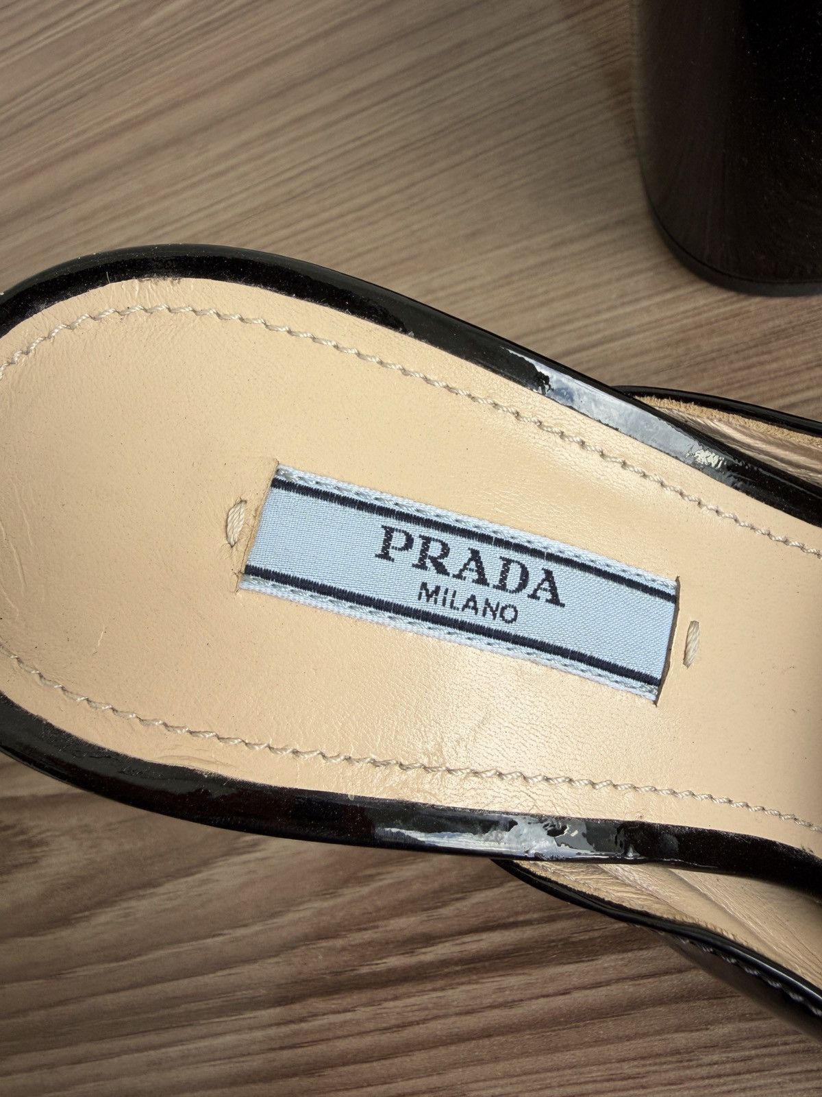 Prada Patent leather triangle logo mules heel Size US 7 / IT 37 - 9 Thumbnail
